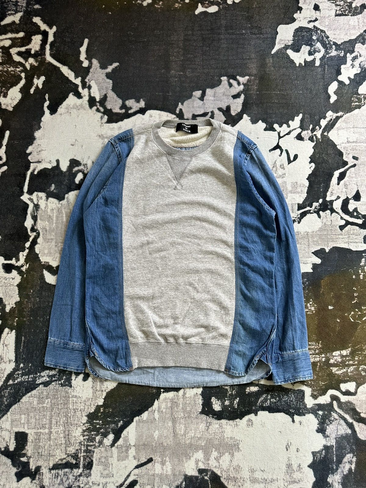 SS14 Cabane De Zucca indigo dye denim mixed cut pullover
