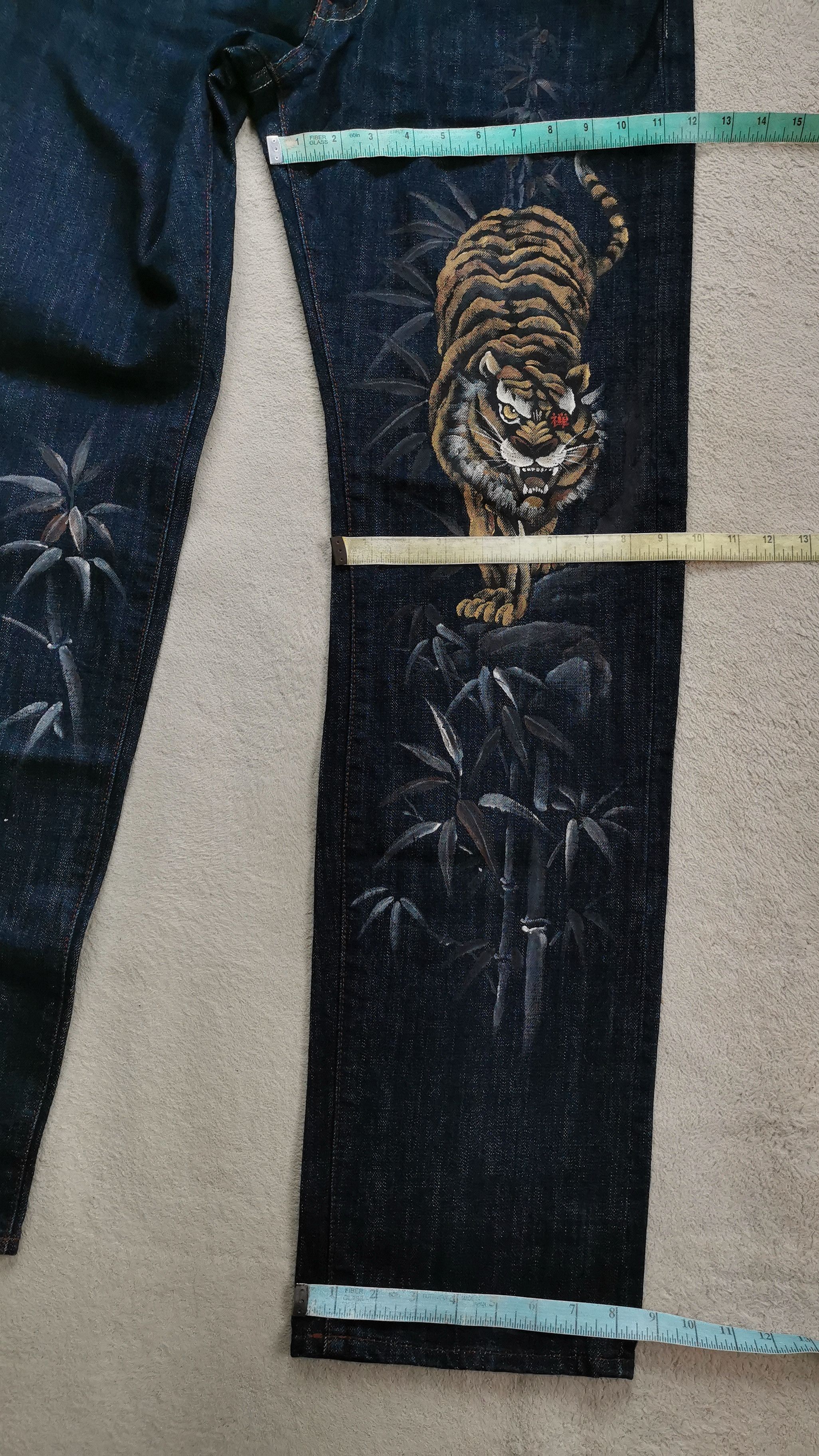 If Six Was Nine Zen Kyoto Style Tiger Bamboo Hand Painted Jeans Size US 33 - 12 Thumbnail