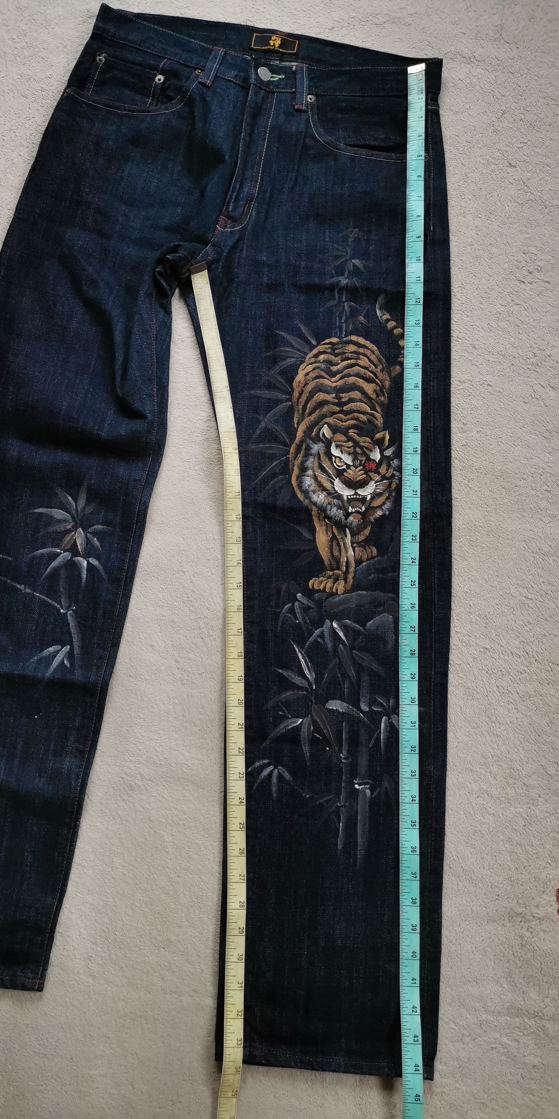 Zen Kyoto Style Tiger Bamboo Hand Painted Jeans