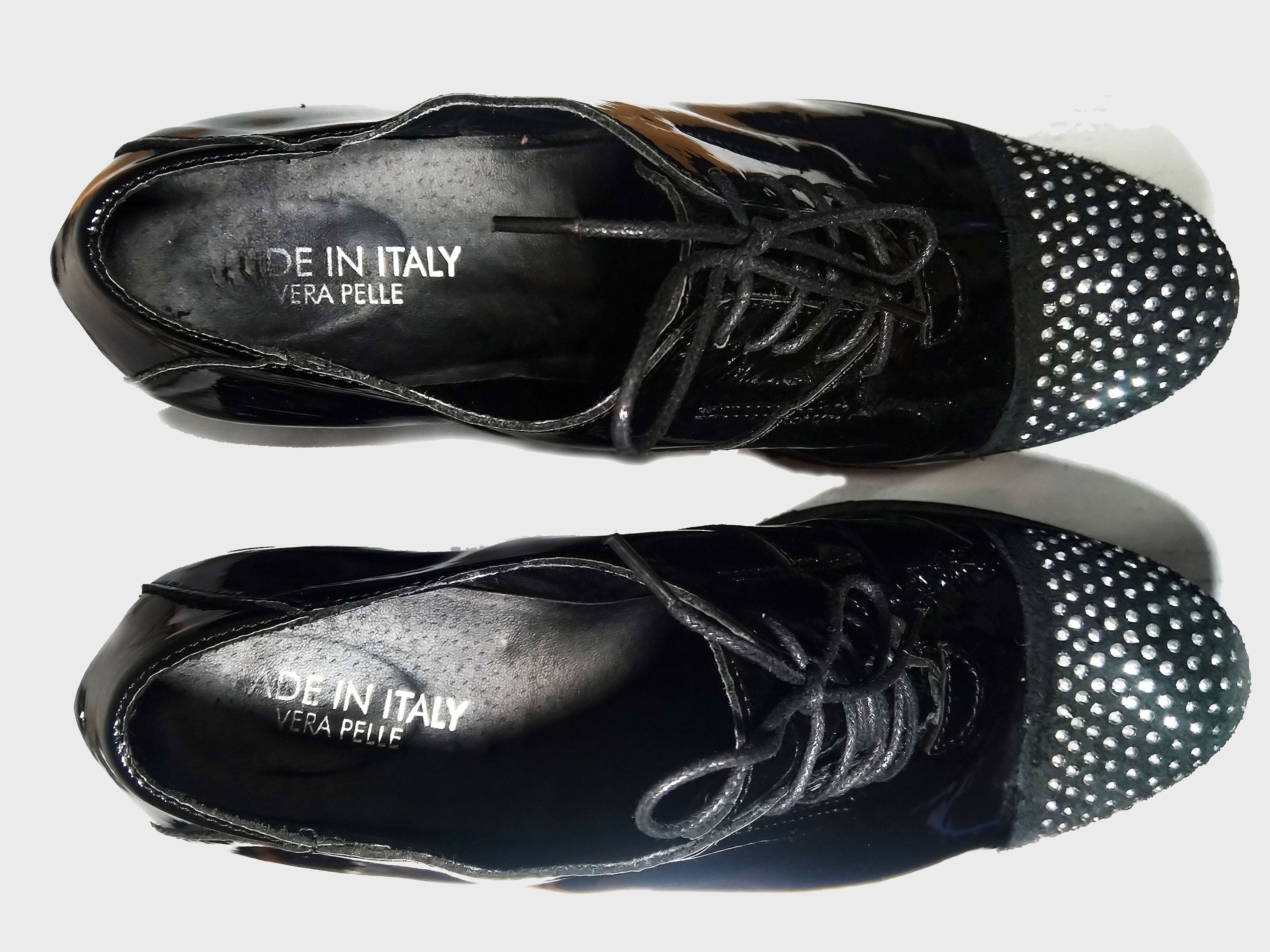 Vera Pelle Cw chewing black patent Italian leather low shoes Size US 8 / IT 38 - 8 Thumbnail