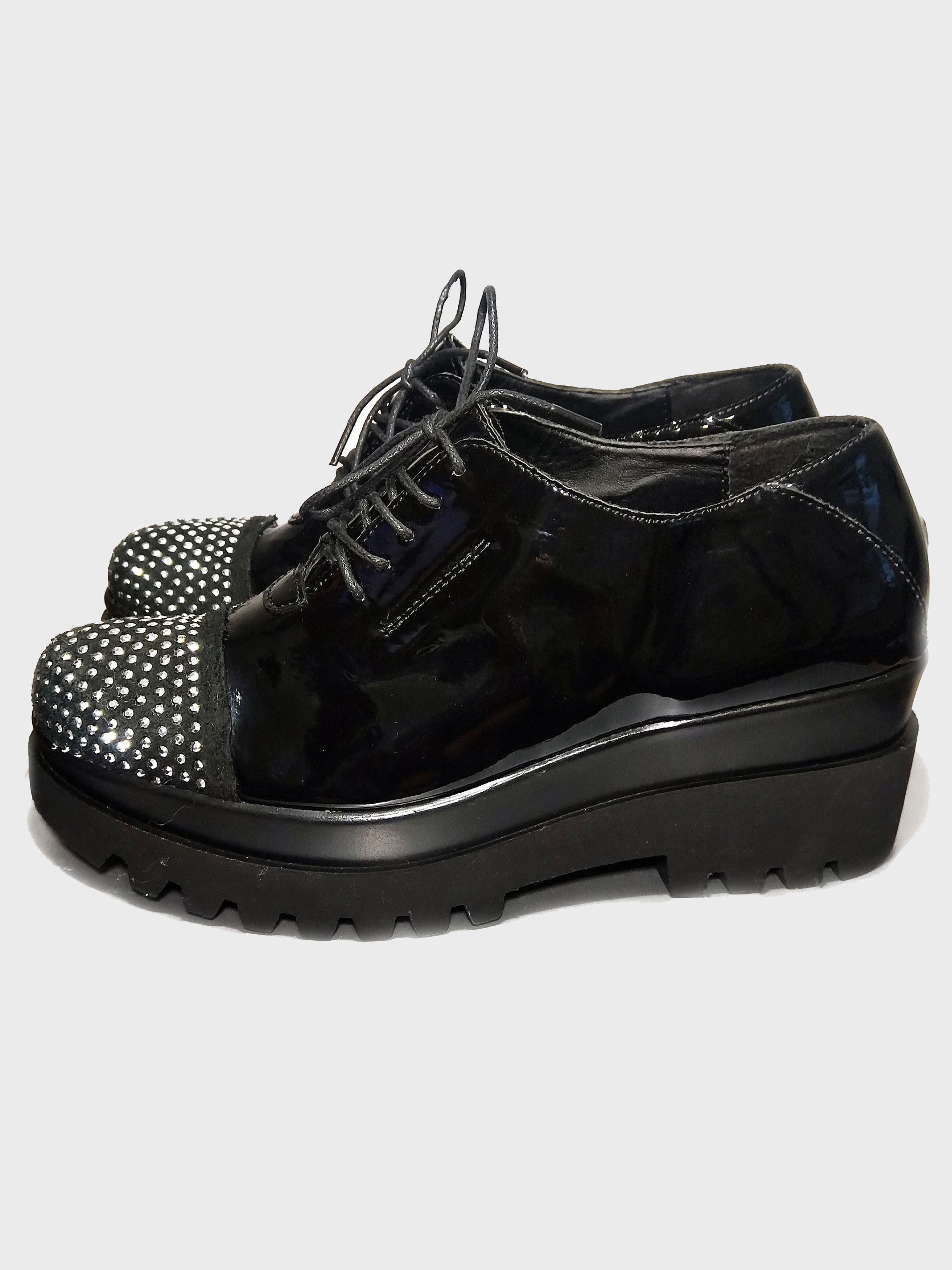 Vera Pelle Cw chewing black patent Italian leather low shoes Size US 8 / IT 38 - 6 Thumbnail