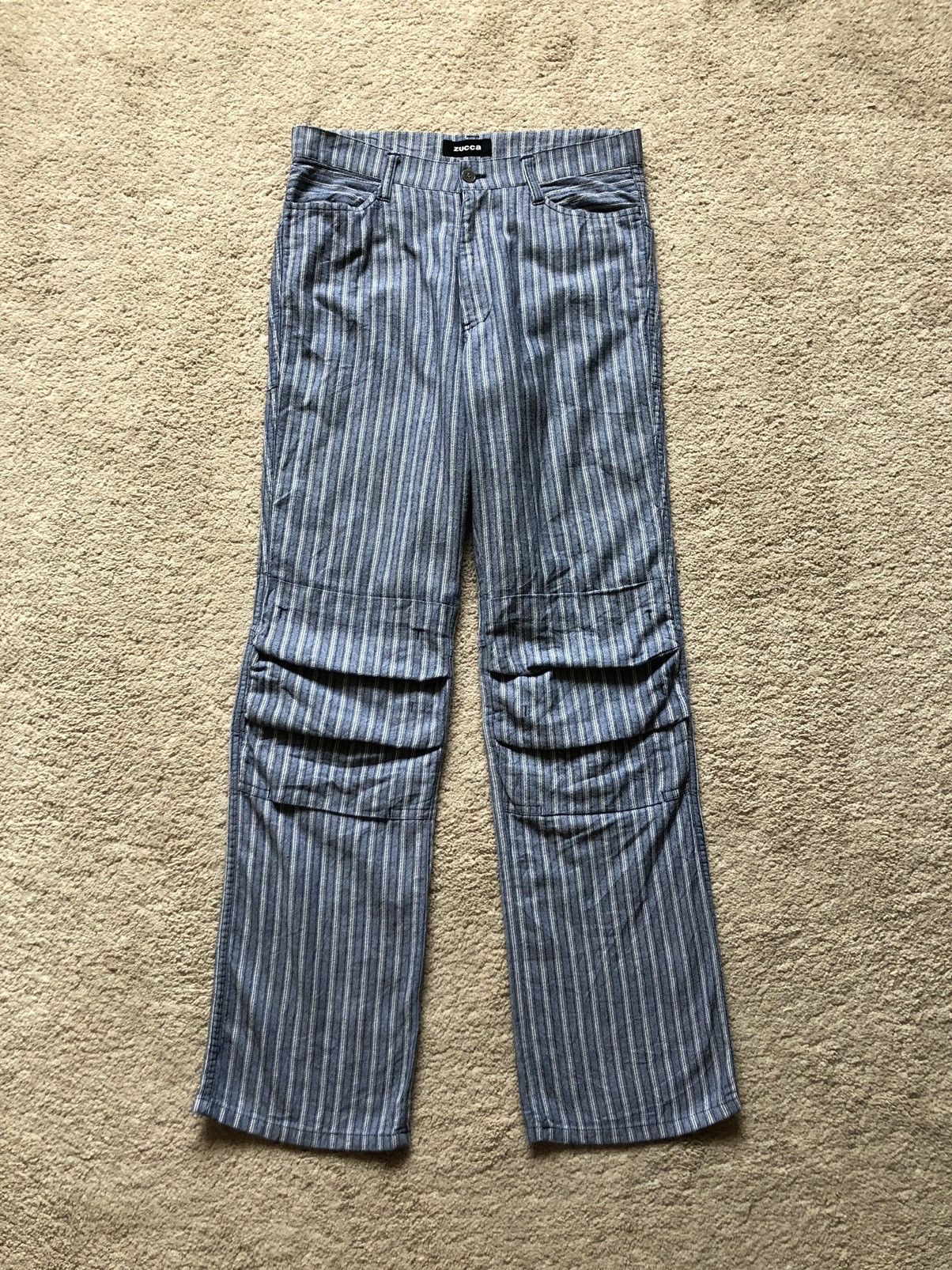 image of 2000S Cabane De Zucca Classic Stripe Folded Knee Jeans in Blue/White, Men's (Size 28)