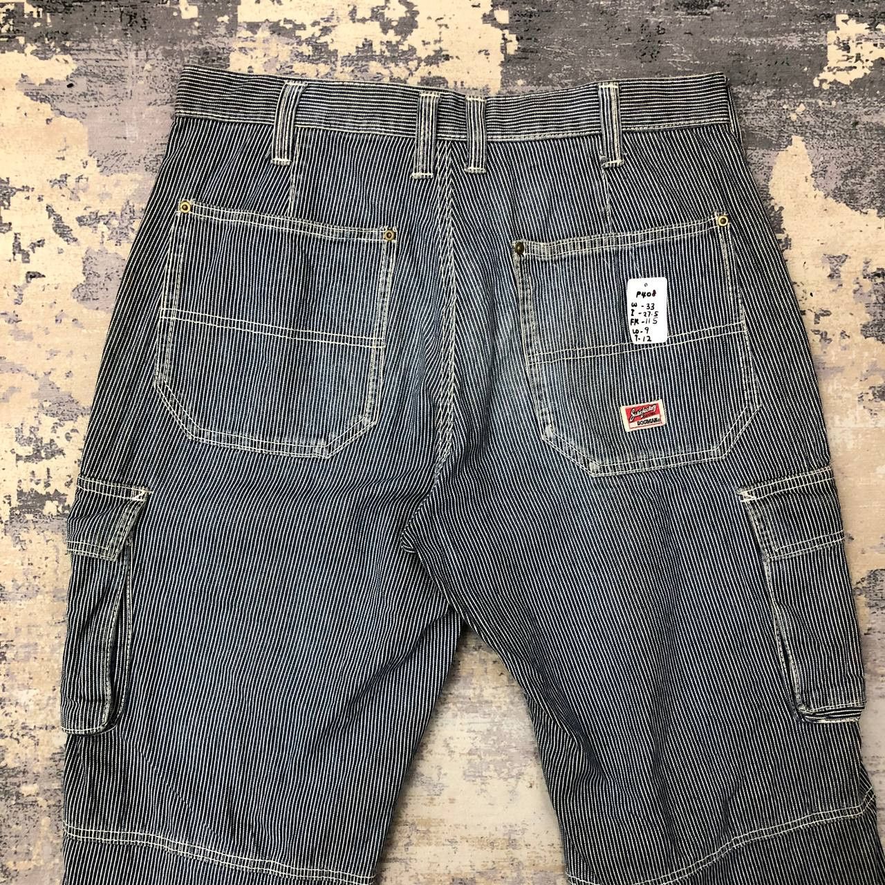 Japanese Brand P408 VTG DOGMAN HICKORY STRIPED CARGO PANTS Size US 33 - 4 Thumbnail