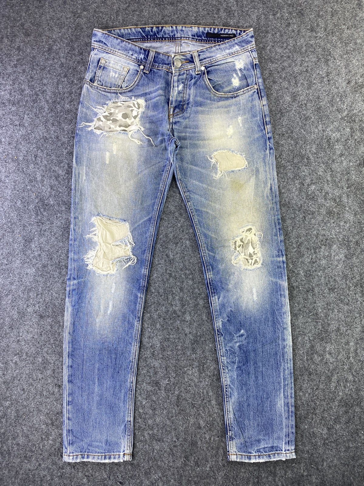 HAMAKI-HO Hamaki-Ho Distressed Blue Wash Jeans - J802 Size US 32 / EU 48 - 1 Thumbnail