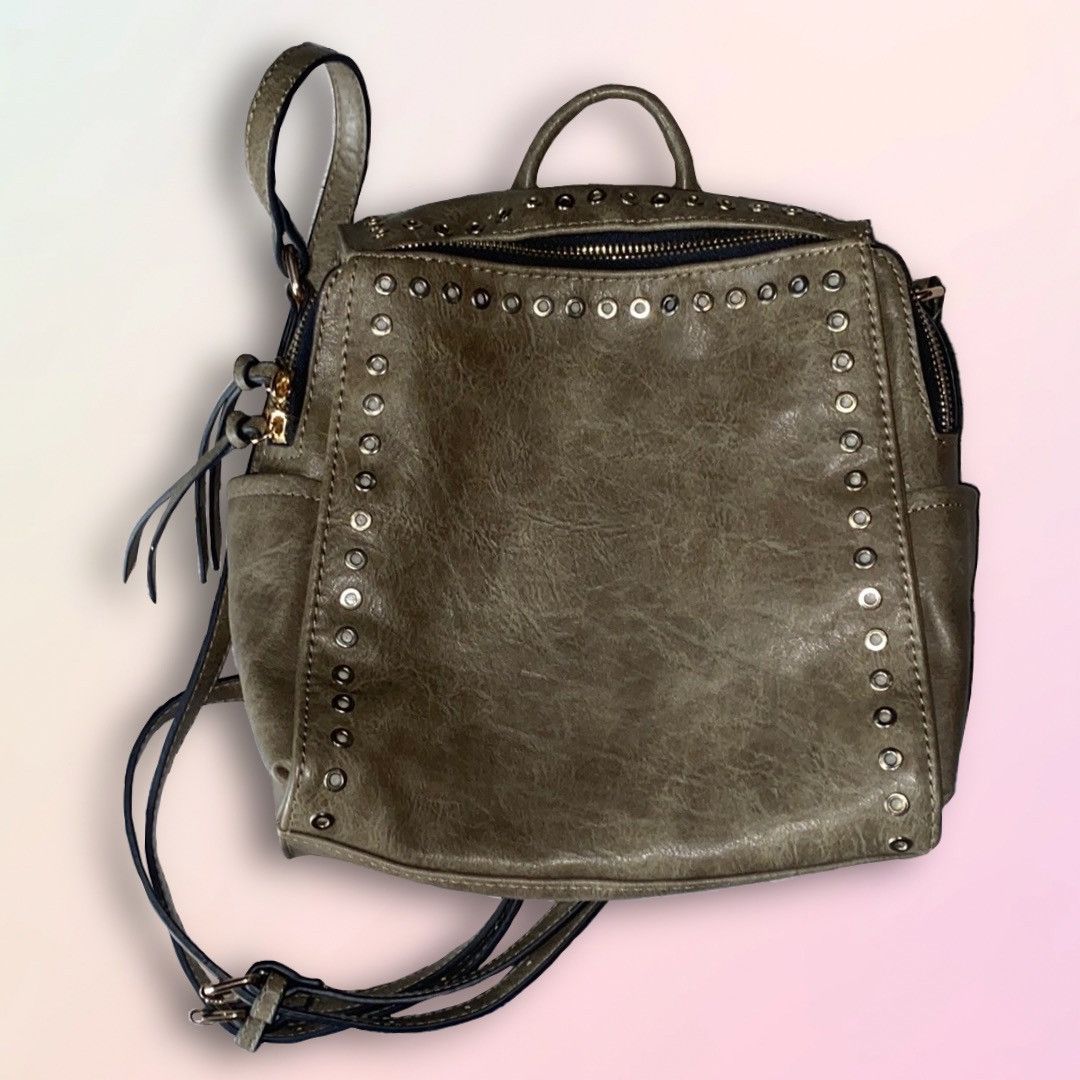 Streetwear × Vintage Olive Green, Riveted, Convertible Mini Backpack ...