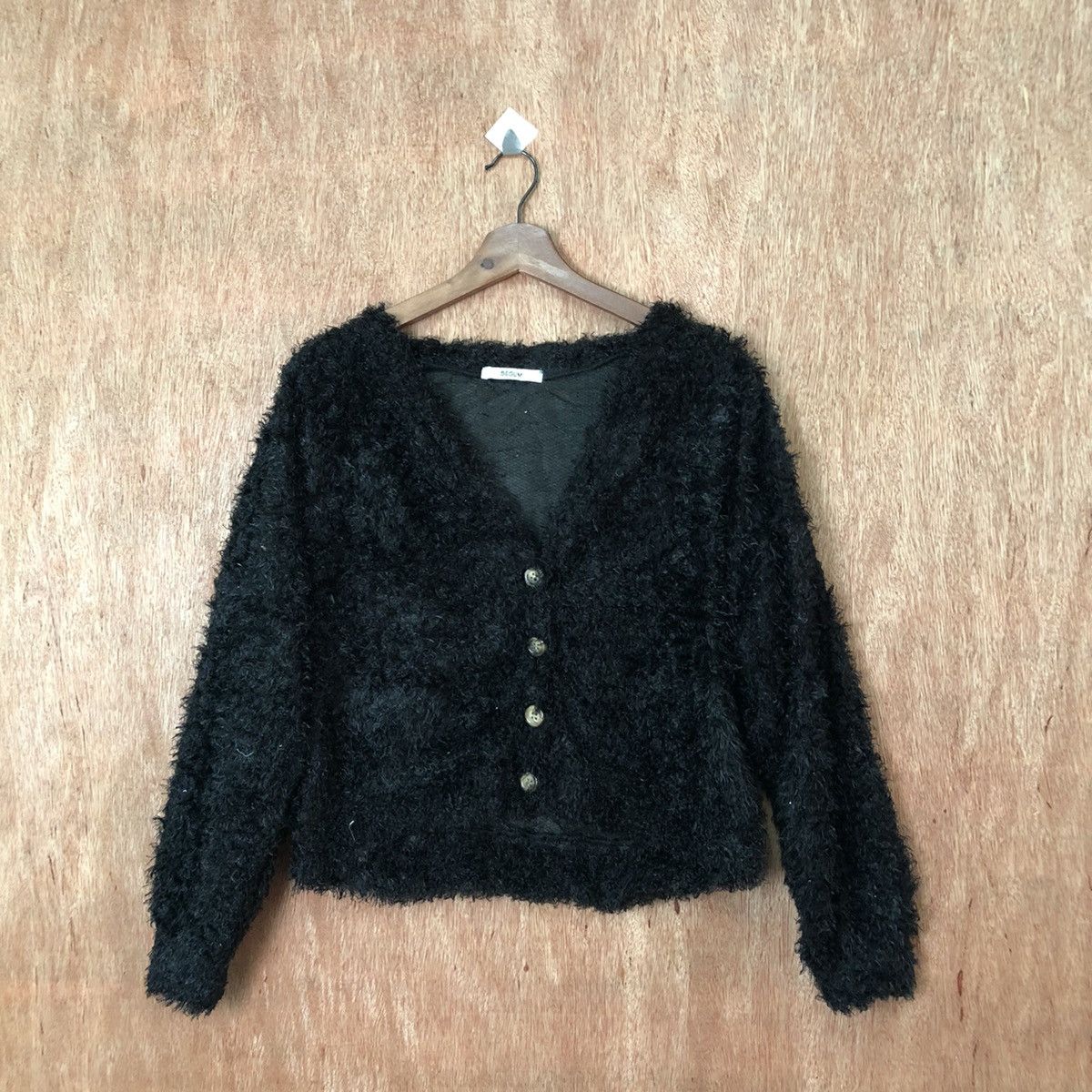 Japanese Brand Begum Black Shag Shaggy Fur Mohair Cardigan #6399DLAL Size M / US 6-8 / IT 42-44 - 1 Thumbnail