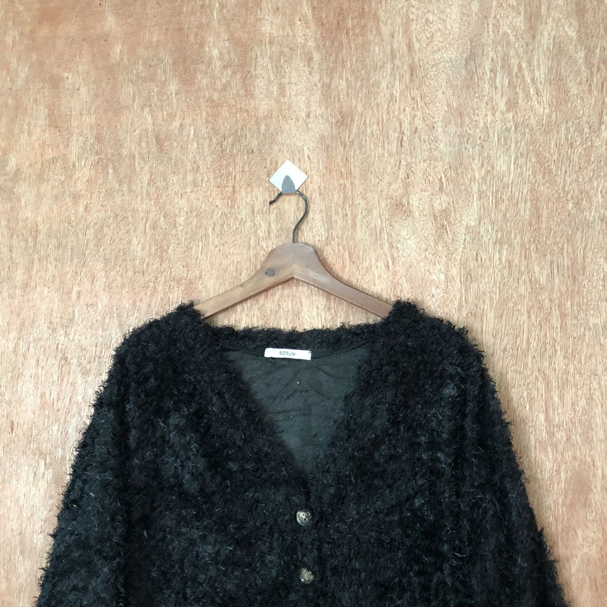 Japanese Brand Begum Black Shag Shaggy Fur Mohair Cardigan #6399DLAL Size M / US 6-8 / IT 42-44 - 2 Thumbnail