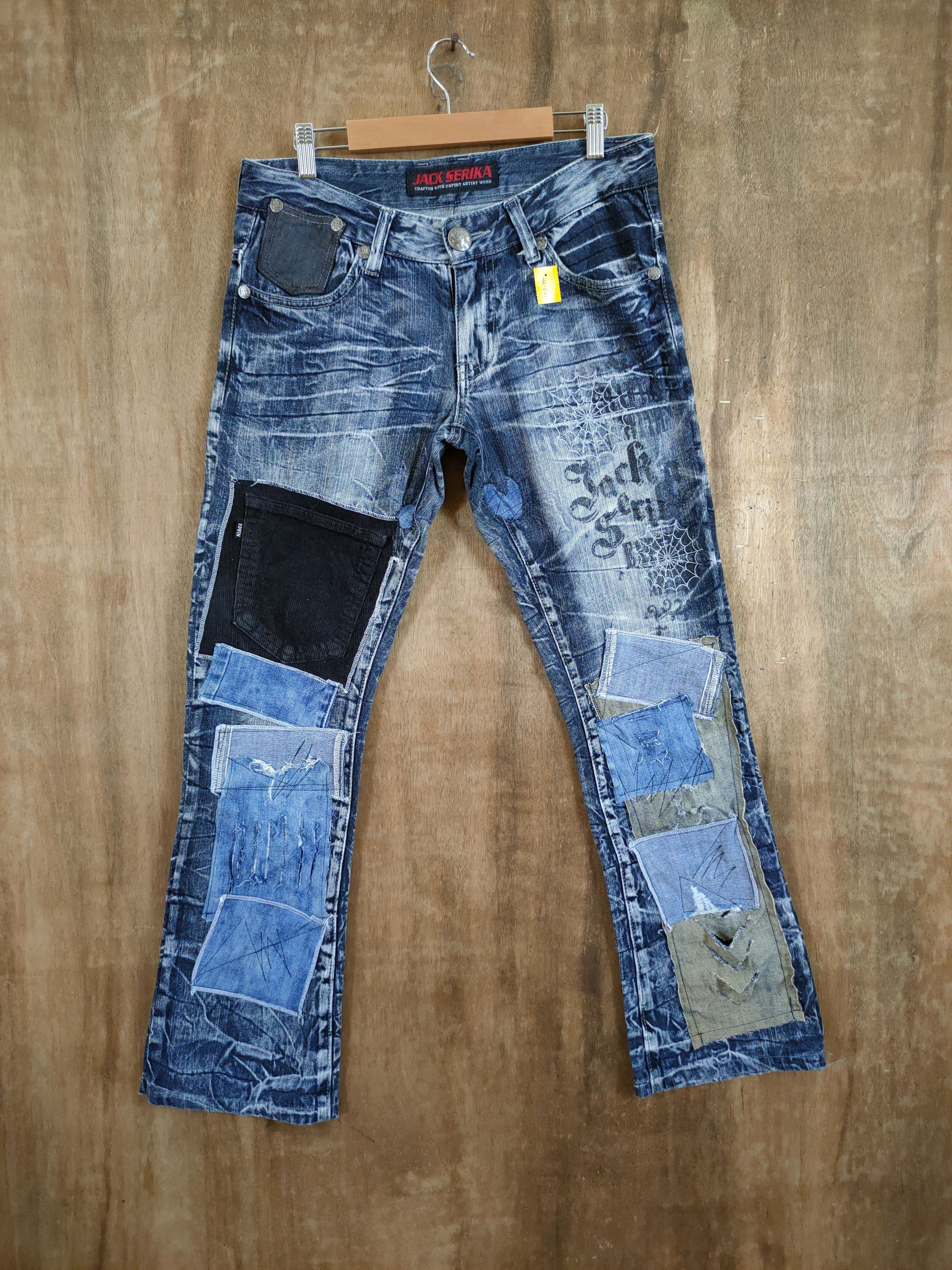 image of Hypebeast x Skulls Dl Jack Serika Patchwork Skull Denim Punk Pants 46-830 in Black/White (Size 32)