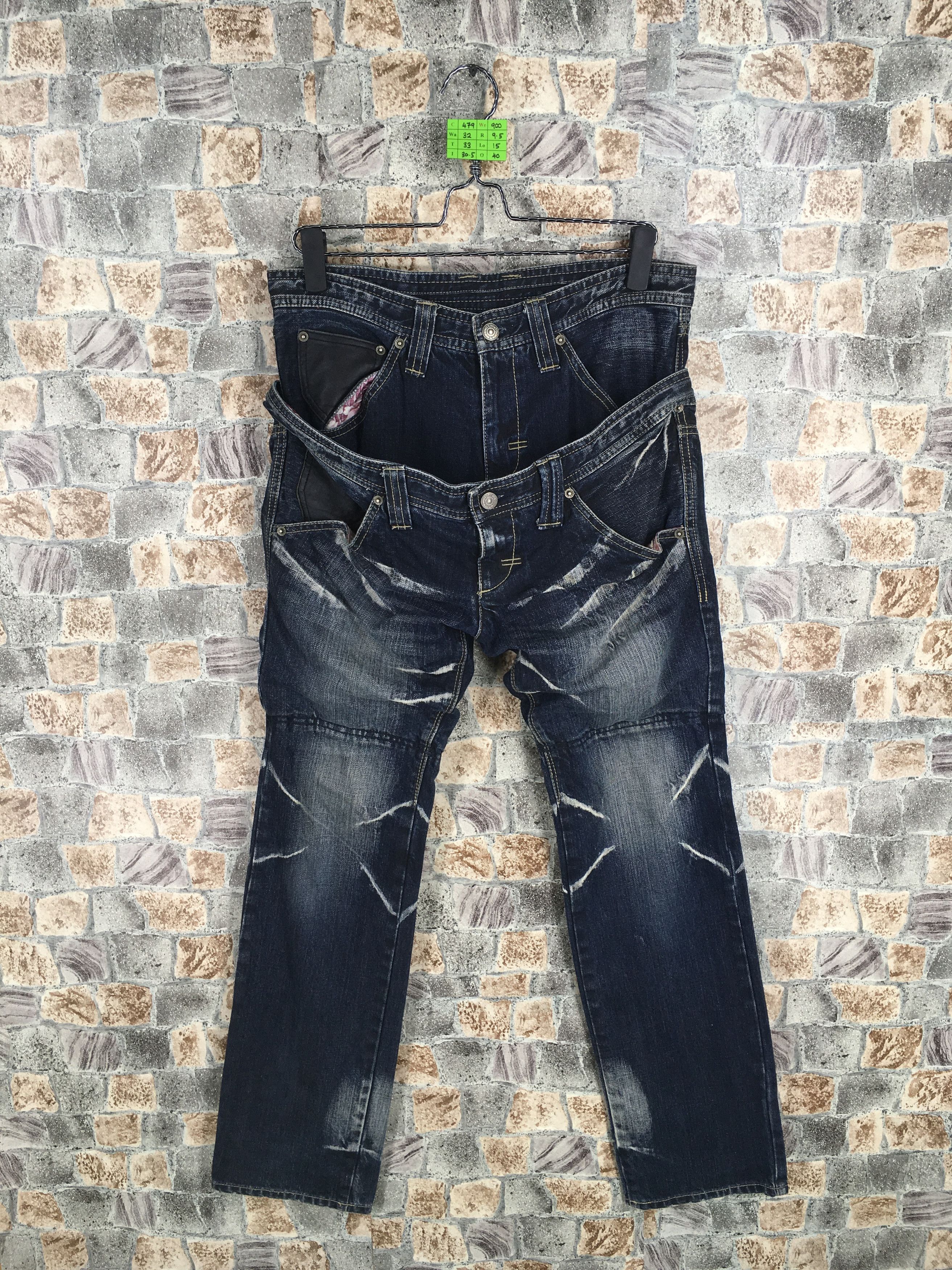 Japanese Brand PPFM Distressed Denim Double Ripped Jeans Slim Fit Waist ...