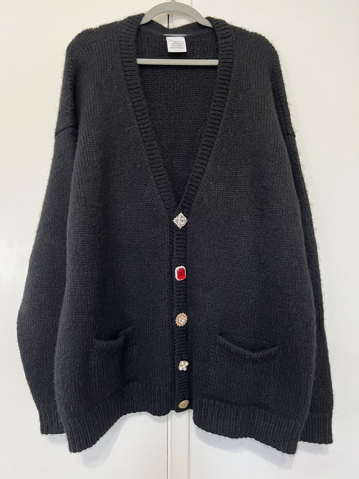 image of Vetements Unisex Fancy Button Knitted Cardigan in Black, Men's (Size Large)
