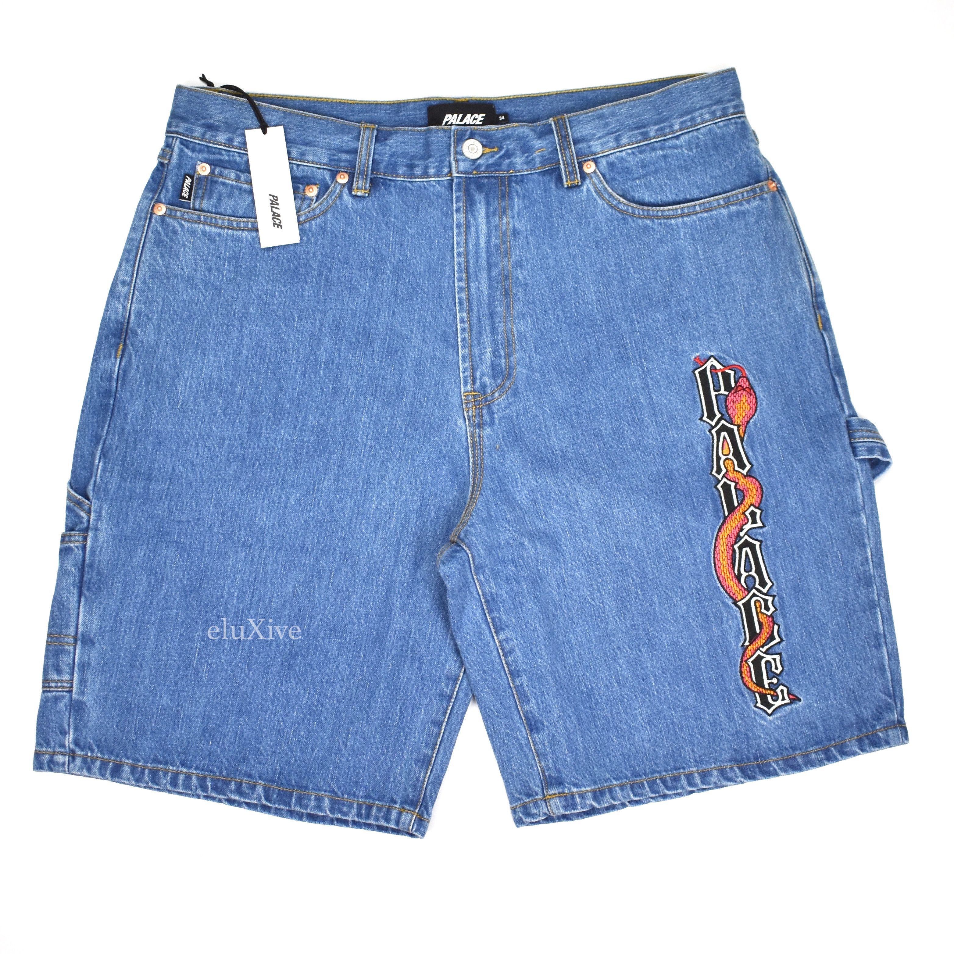 Palace Snake Logo Embroidered 'Sphesh' Denim Shorts Blue DS | Grailed