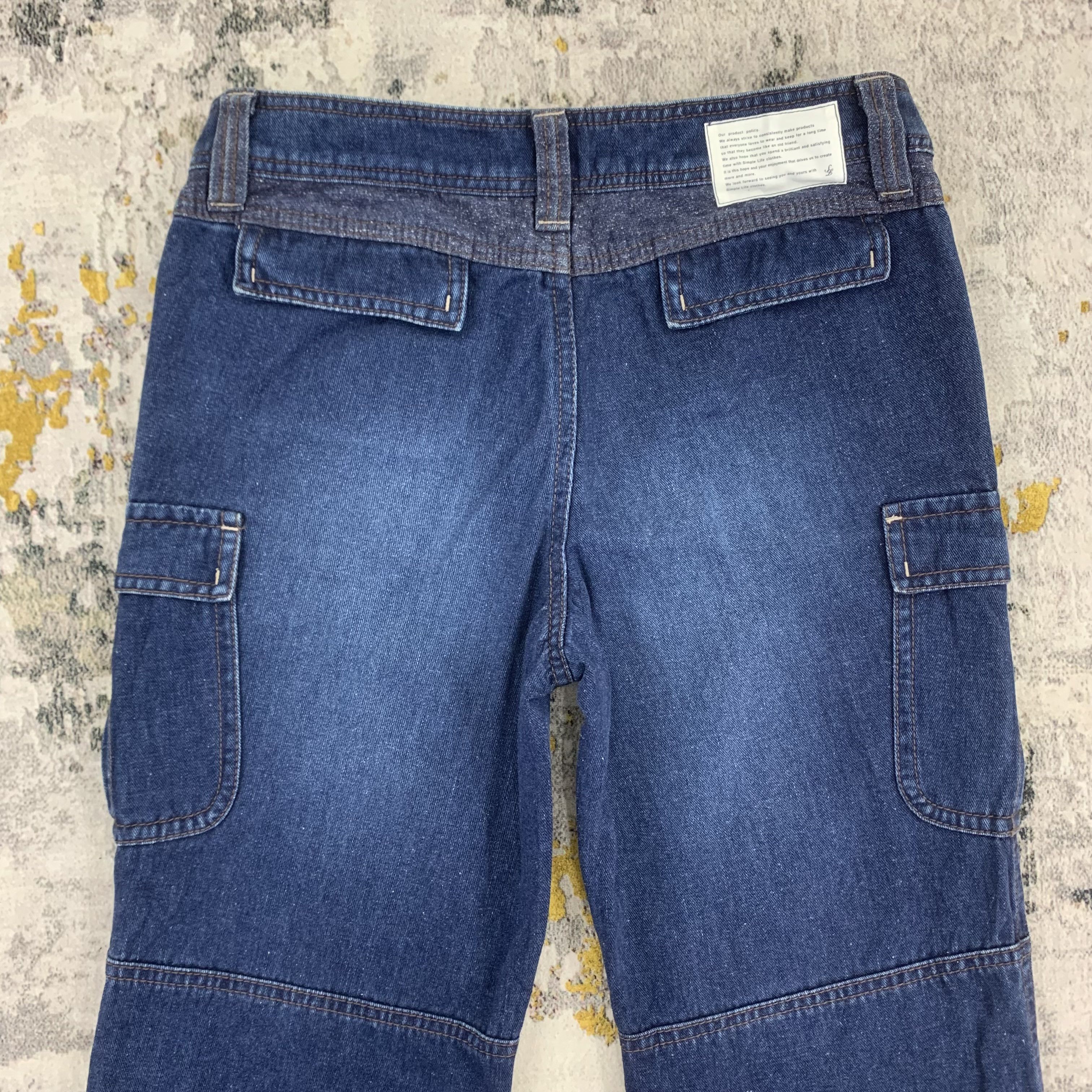 Simple Life Denim Cargo Pants Flap Pocket Blue Jeans 31x42