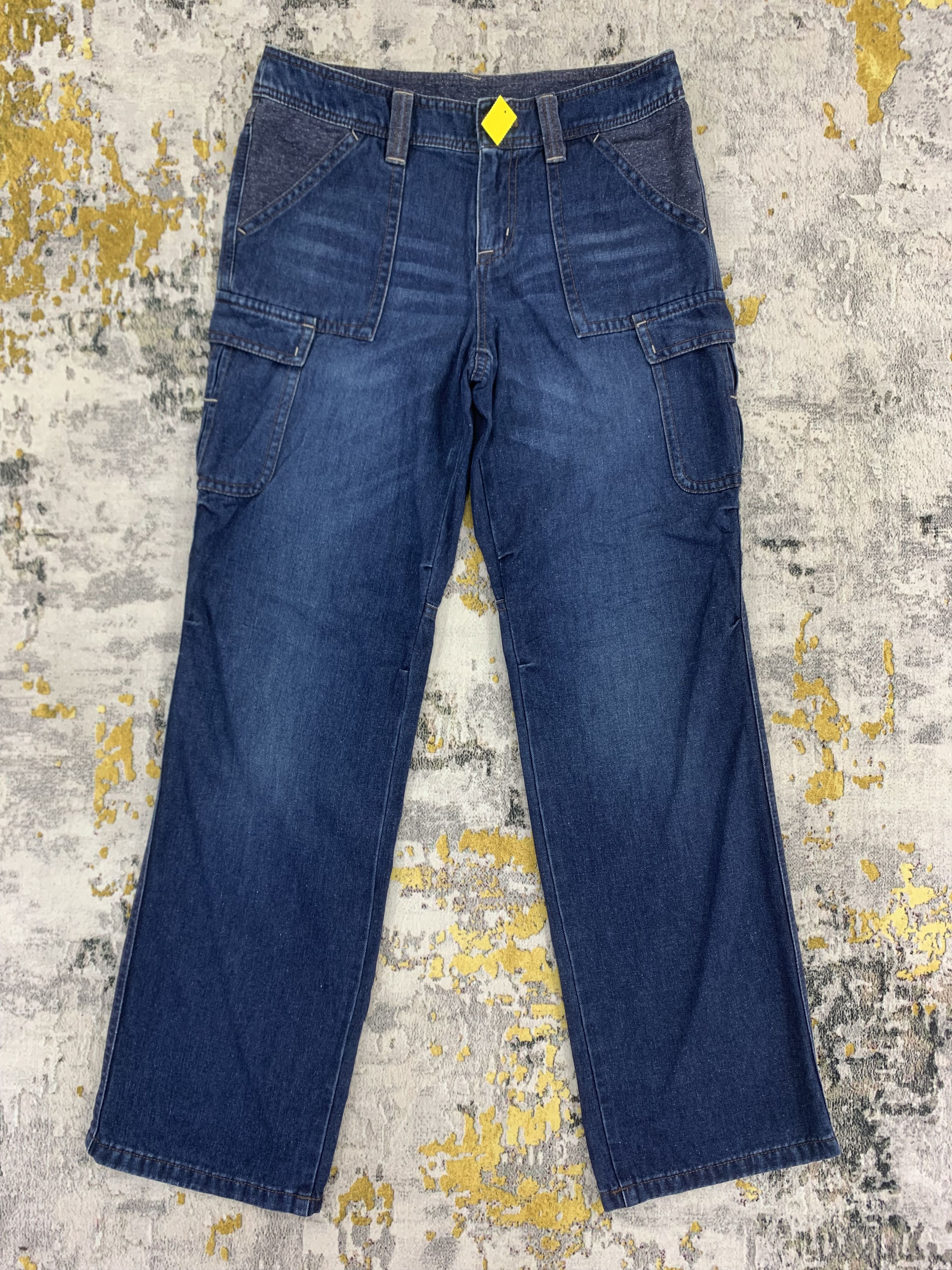 Simple Life Denim Cargo Pants Flap Pocket Blue Jeans 31x42