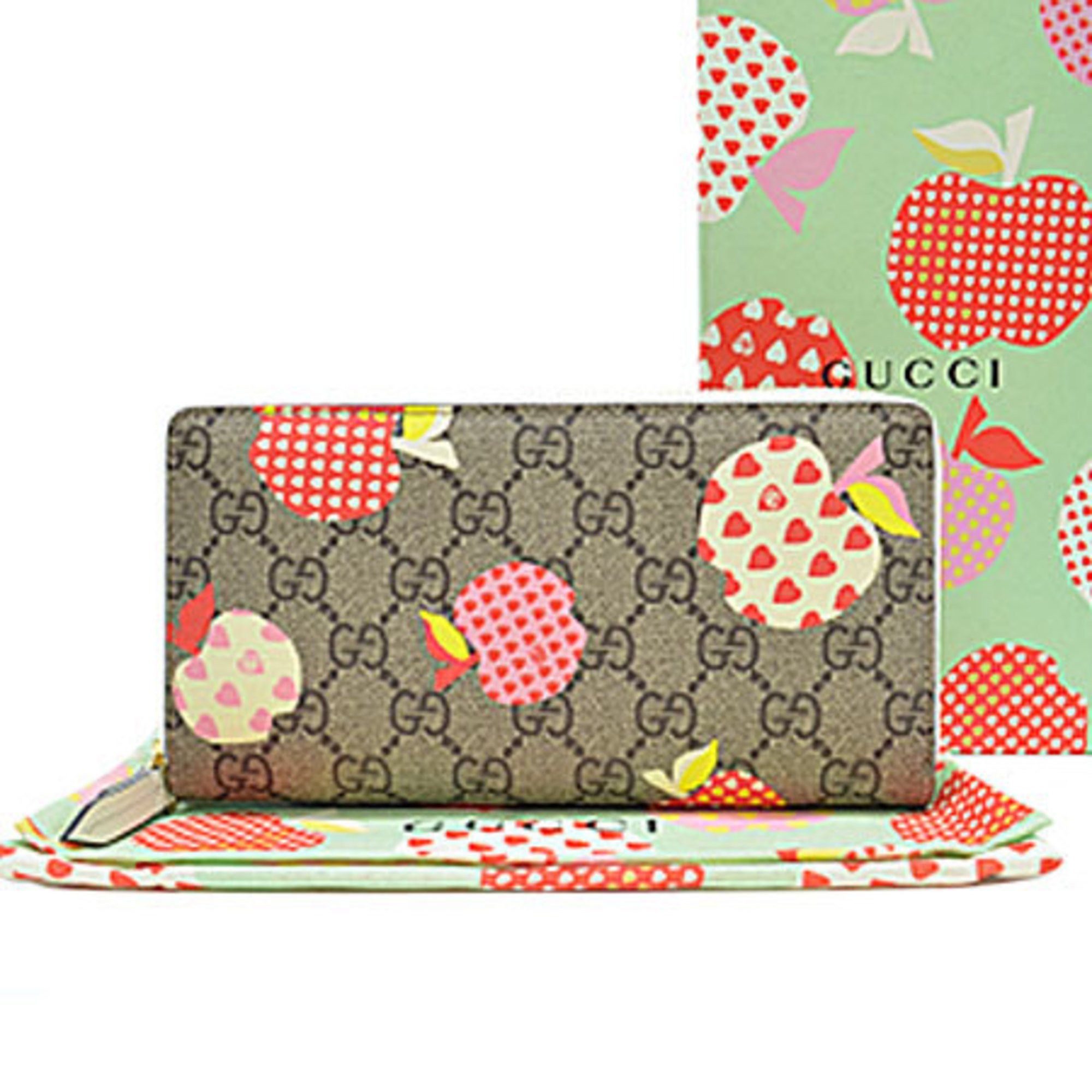 Gucci Gucci Round Zipper Long Wallet Le Pomme Apple + Heart Print GG Supreme Canvas Brown Series Women's 663924 Size ONE SIZE - 1 Preview