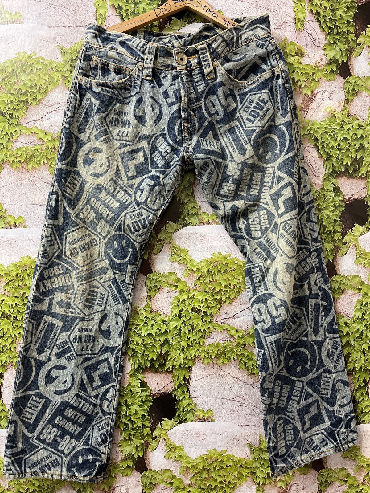 Japanese Brand × Vintage VINTAGE CO&LU ALL OVER ACID WASH PRINTED EFFECT SMILEY RARE Size US 27 - 1 Thumbnail