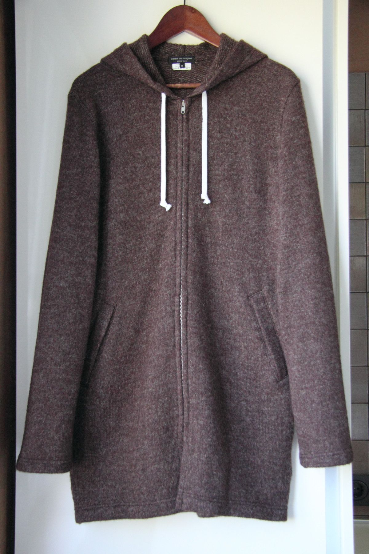 CDG HOMME PLUS HOODED KNIT LIGHT COAT SIZE M