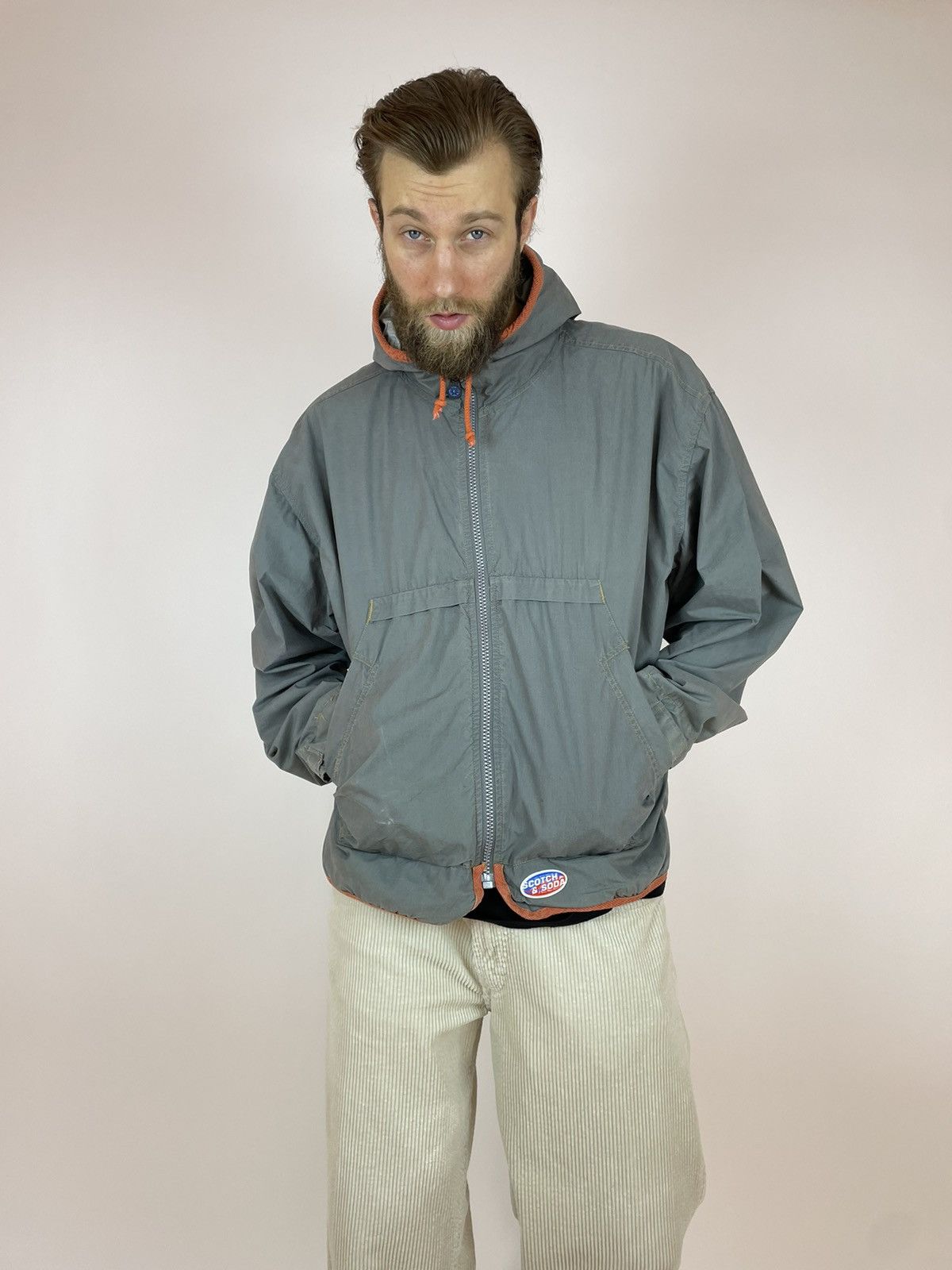 SCOTCH SODA VINTAGE HOODED JACKET Washed Gray Mens size L