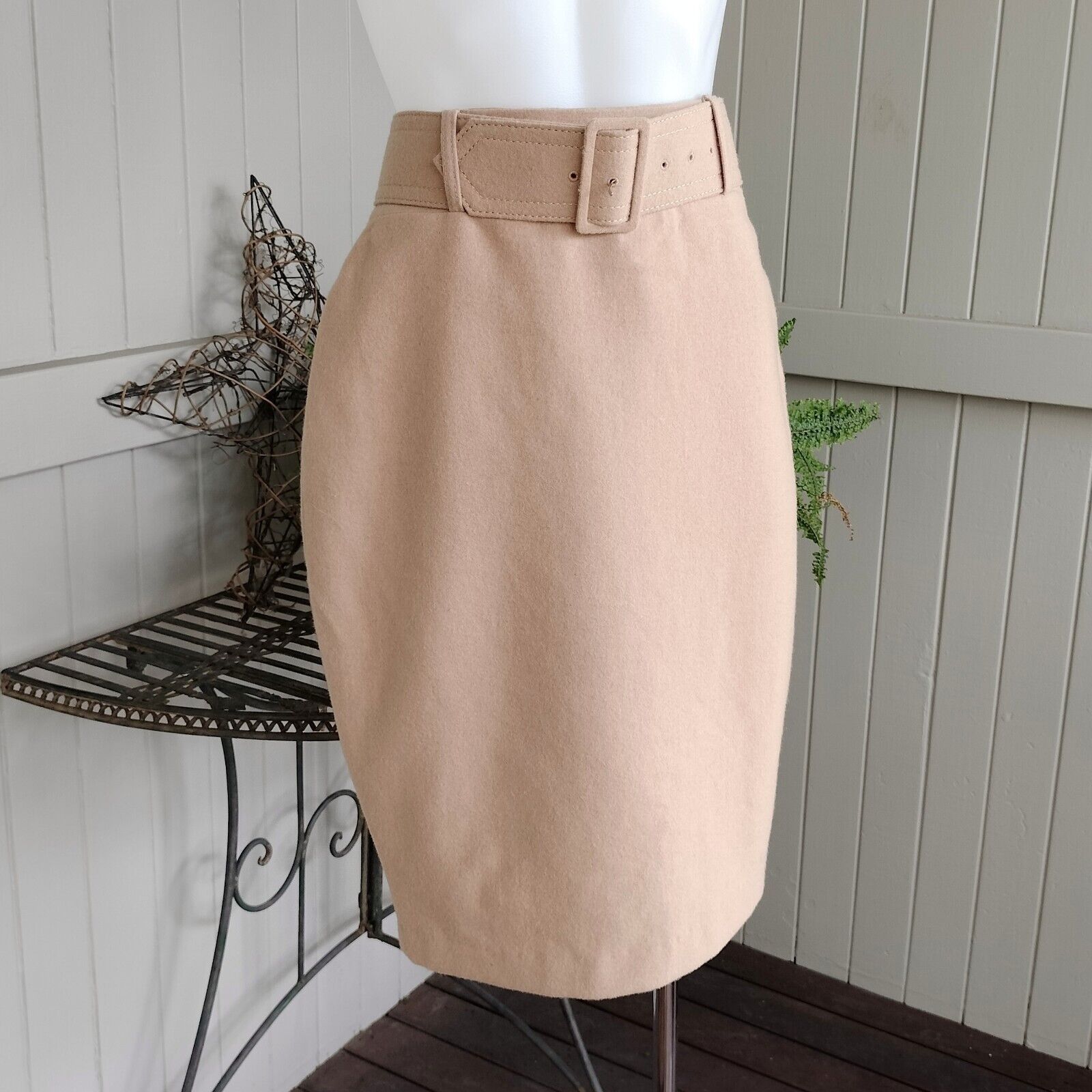 Designer Korean Brand Skirt High Waist Knit Wool Blend Pencil Belted Size 27" / US 4 / IT 40 - 4 Thumbnail