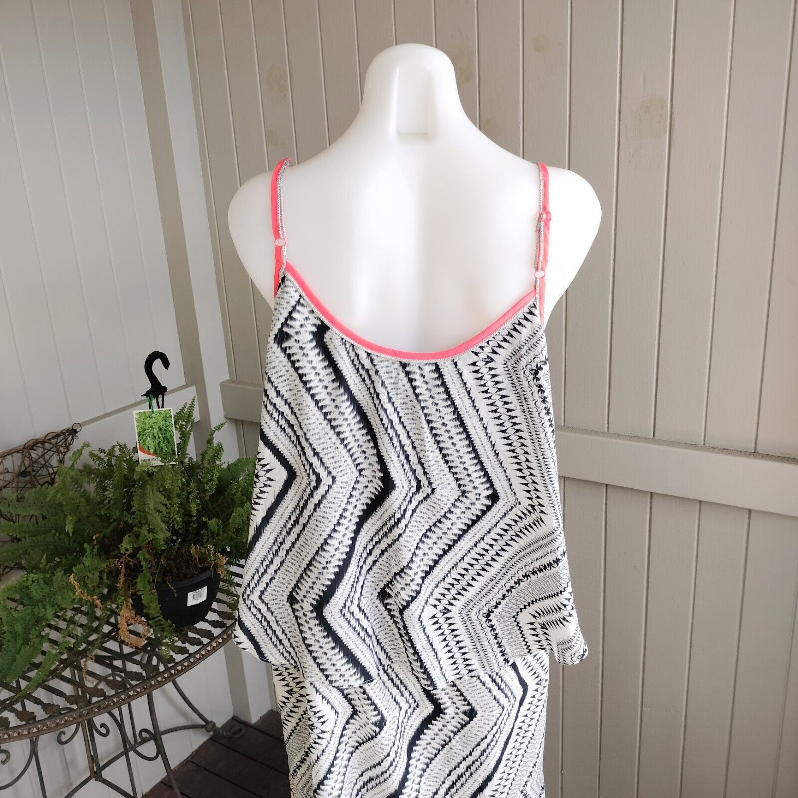 Designer Portmans Dress Maxi Tiered Satin Abstract Chevron Cocktail Size L / US 10 / IT 46 - 5 Thumbnail