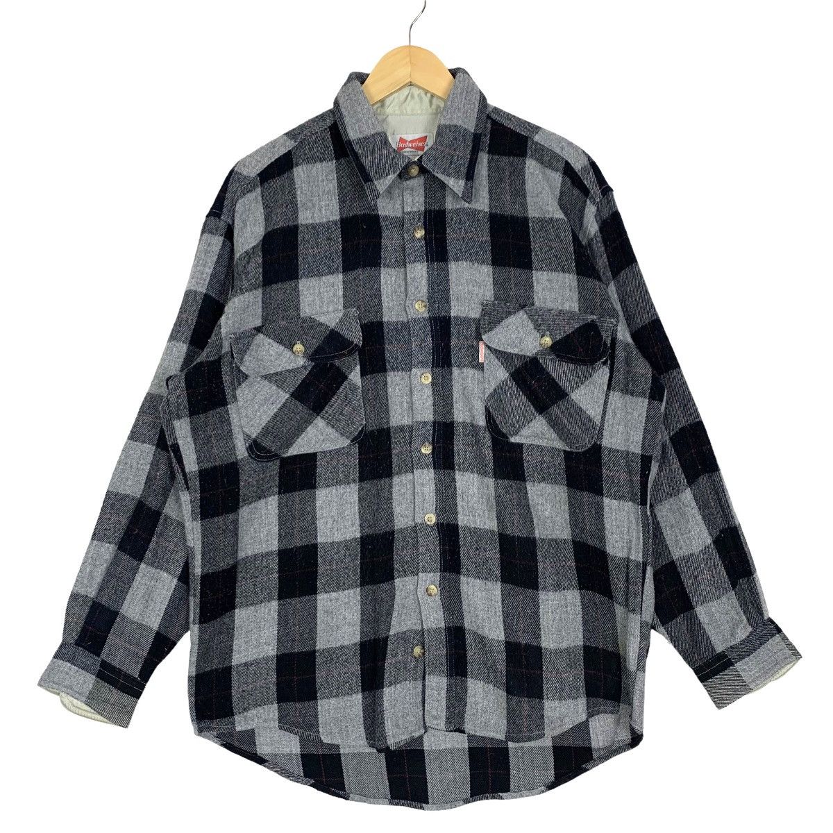 Vintage Budweiser Plaid Tarten Wool Long Sleeve Shirt Size M