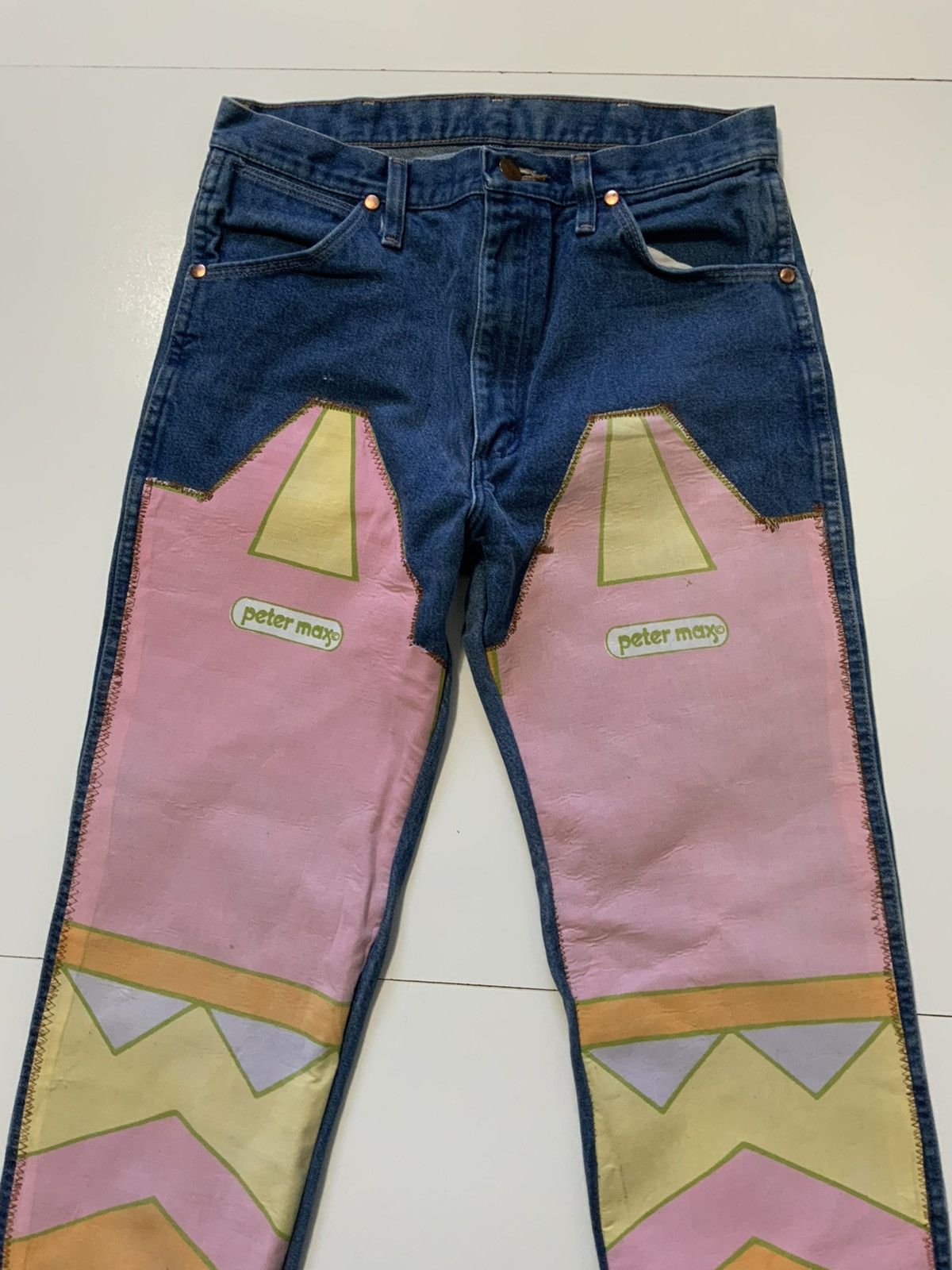 Vintage Vintage Reworked Peter Max Chaps Art Denim Patchwork Jeans Size US 31 - 3 Thumbnail