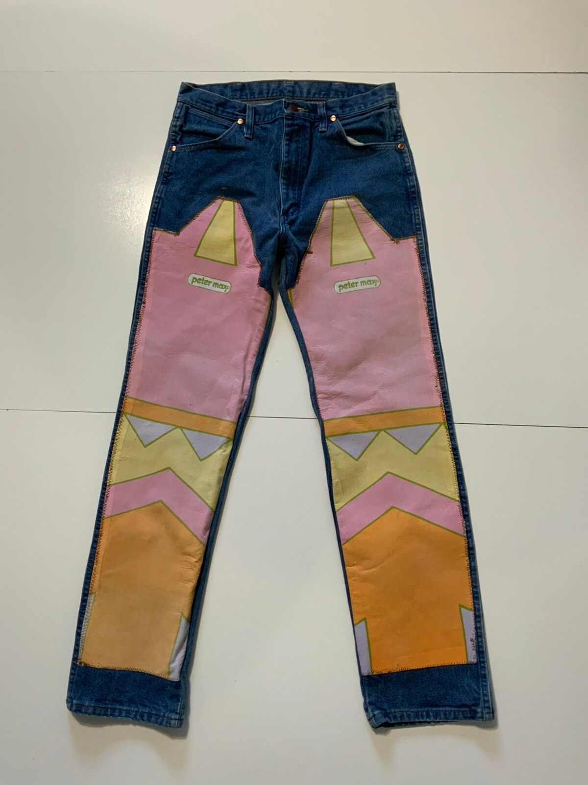 Vintage Vintage Reworked Peter Max Chaps Art Denim Patchwork Jeans Size US 31 - 1 Preview