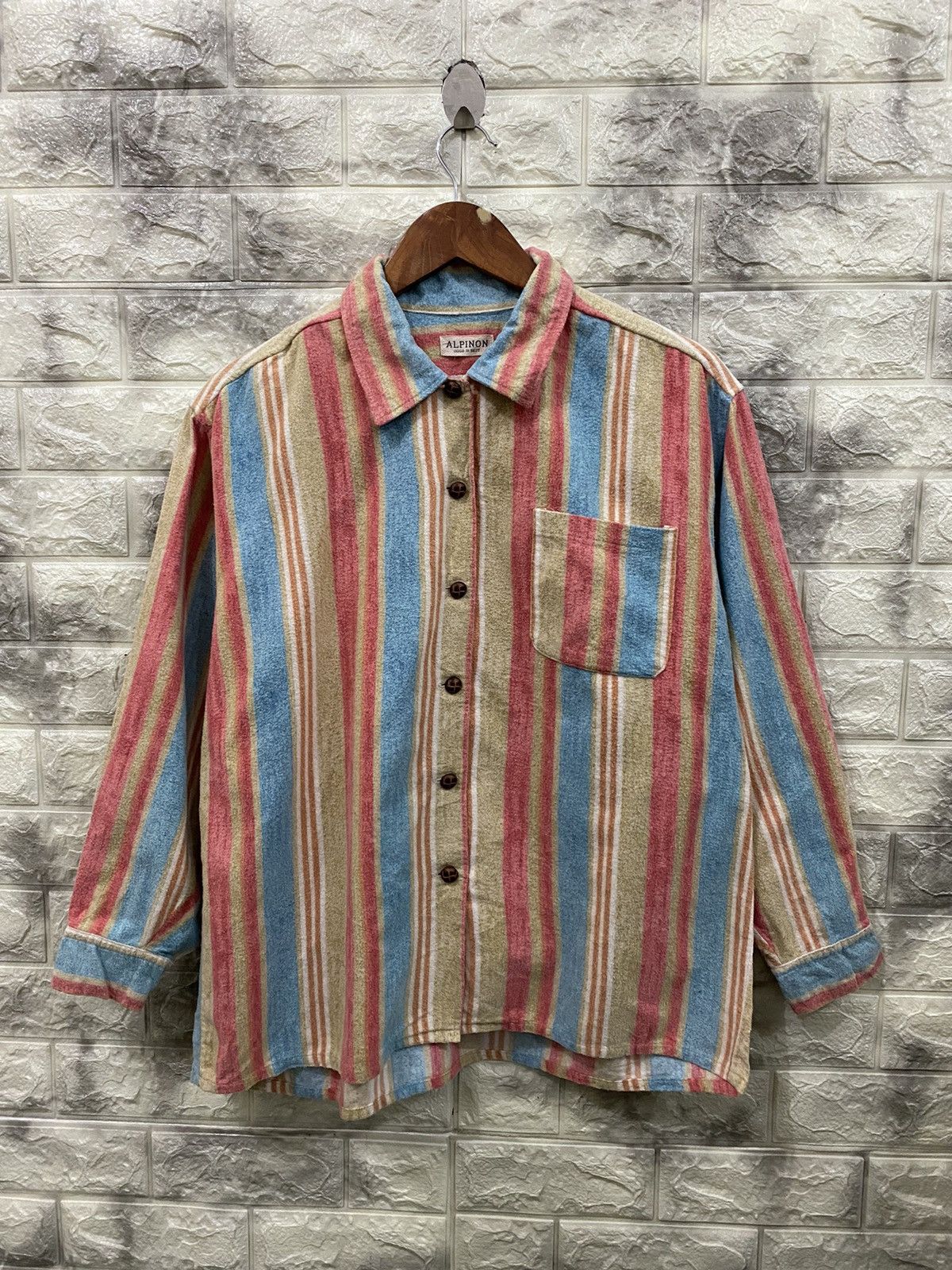 image of Vintage Alpinon Button Shirt Nice Design, Men's (Size Medium)
