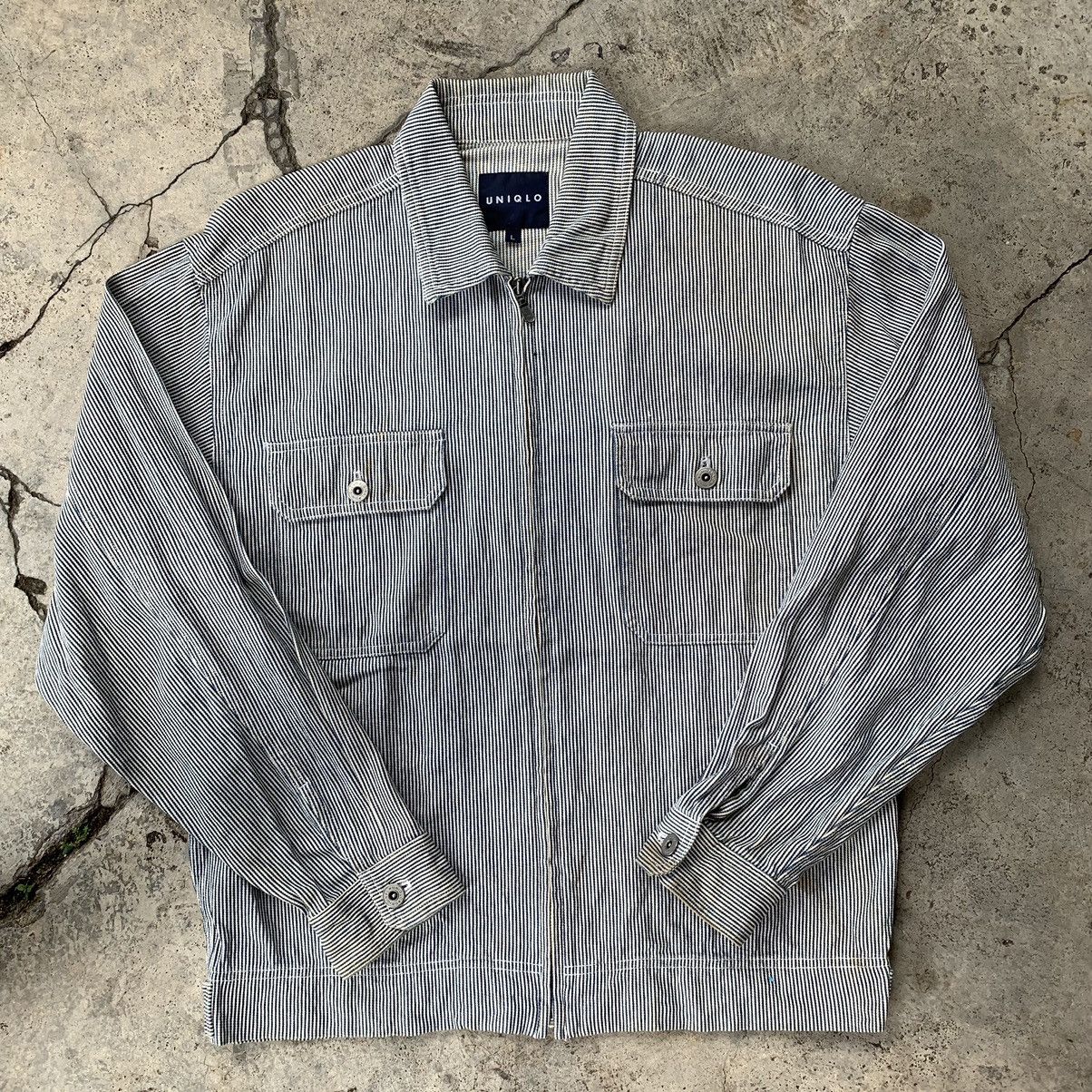 Japanese Brand × Uniqlo × Vintage Uniqlo striped light jacket workwear workers style jacket Size US L / EU 52-54 / 3 - 1 Thumbnail