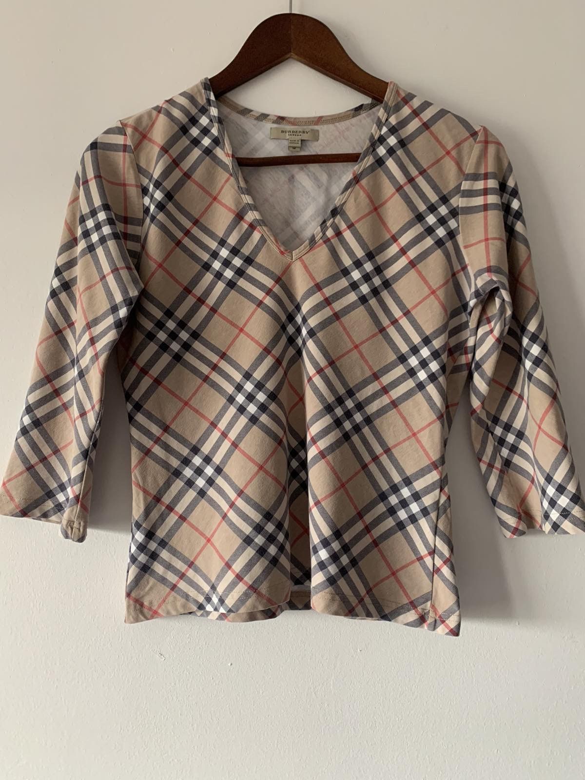 image of Burberry Nova Check Blouse in Beige, Women's (Size Medium)