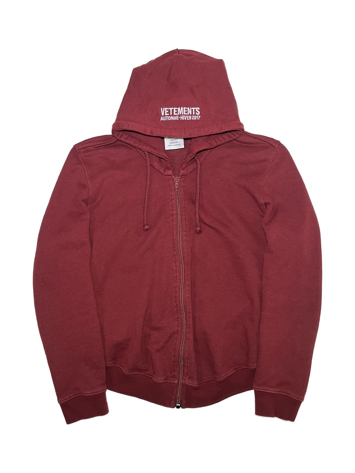 Vetements Vetements 2017 Burgundy Shrunken Zip Hoodie | Grailed