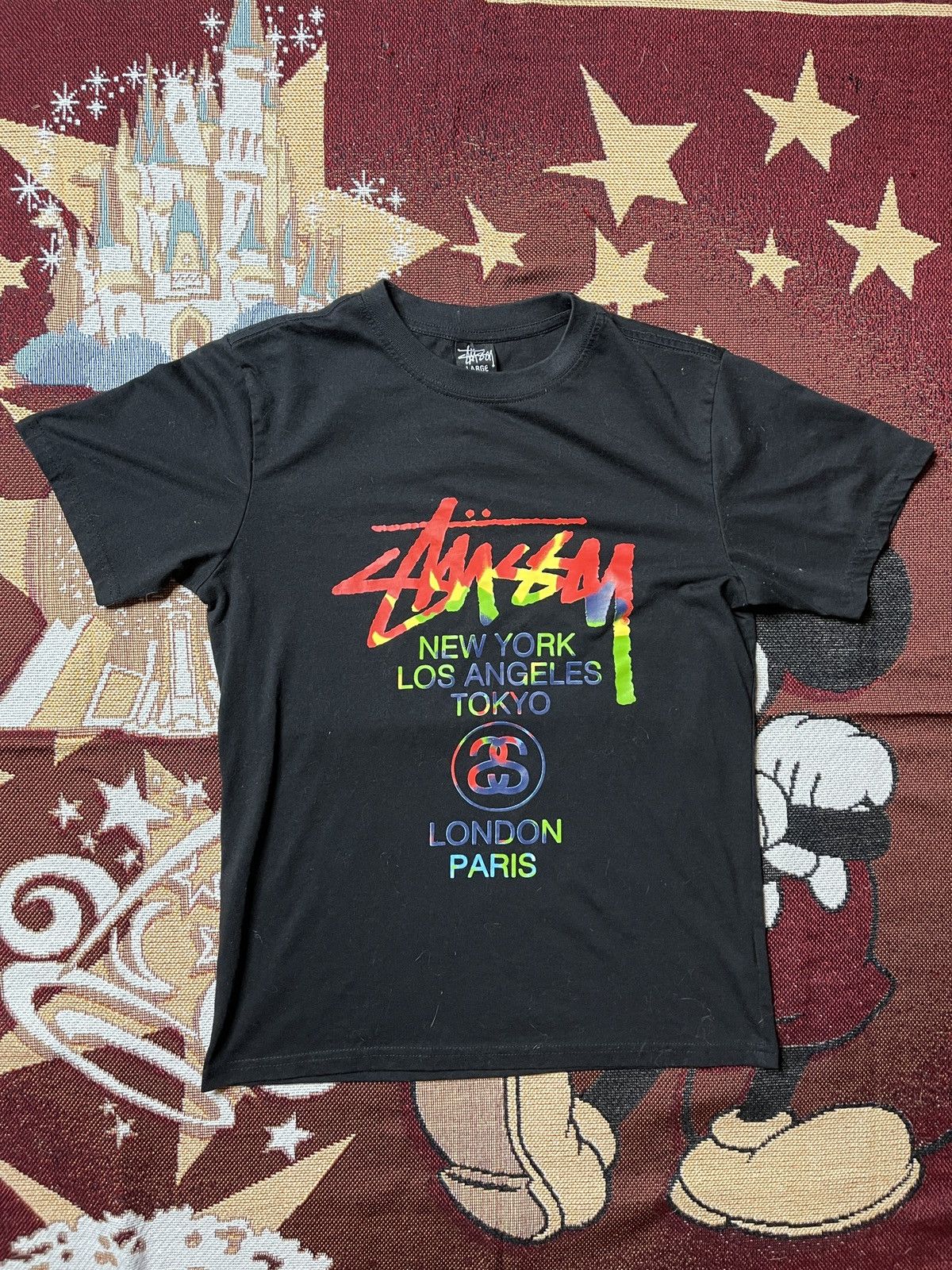 T-shirt Western Stüssy Double Dye Crème Taille L - Neuf Avec Imperfections