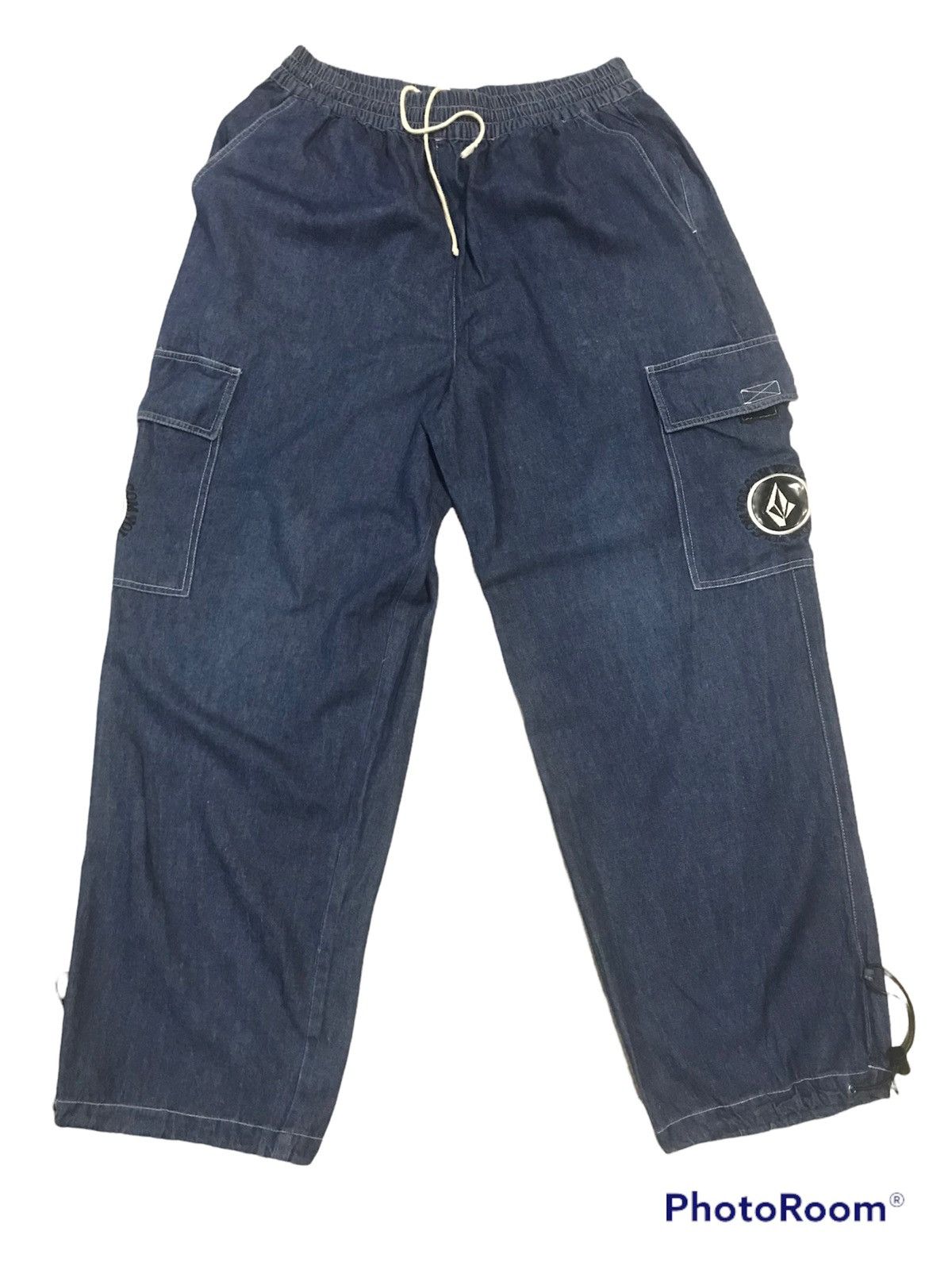 image of Volcom Skate Wear Drawstring Baggy Jeans in Blue Denim, Men's (Size 35)