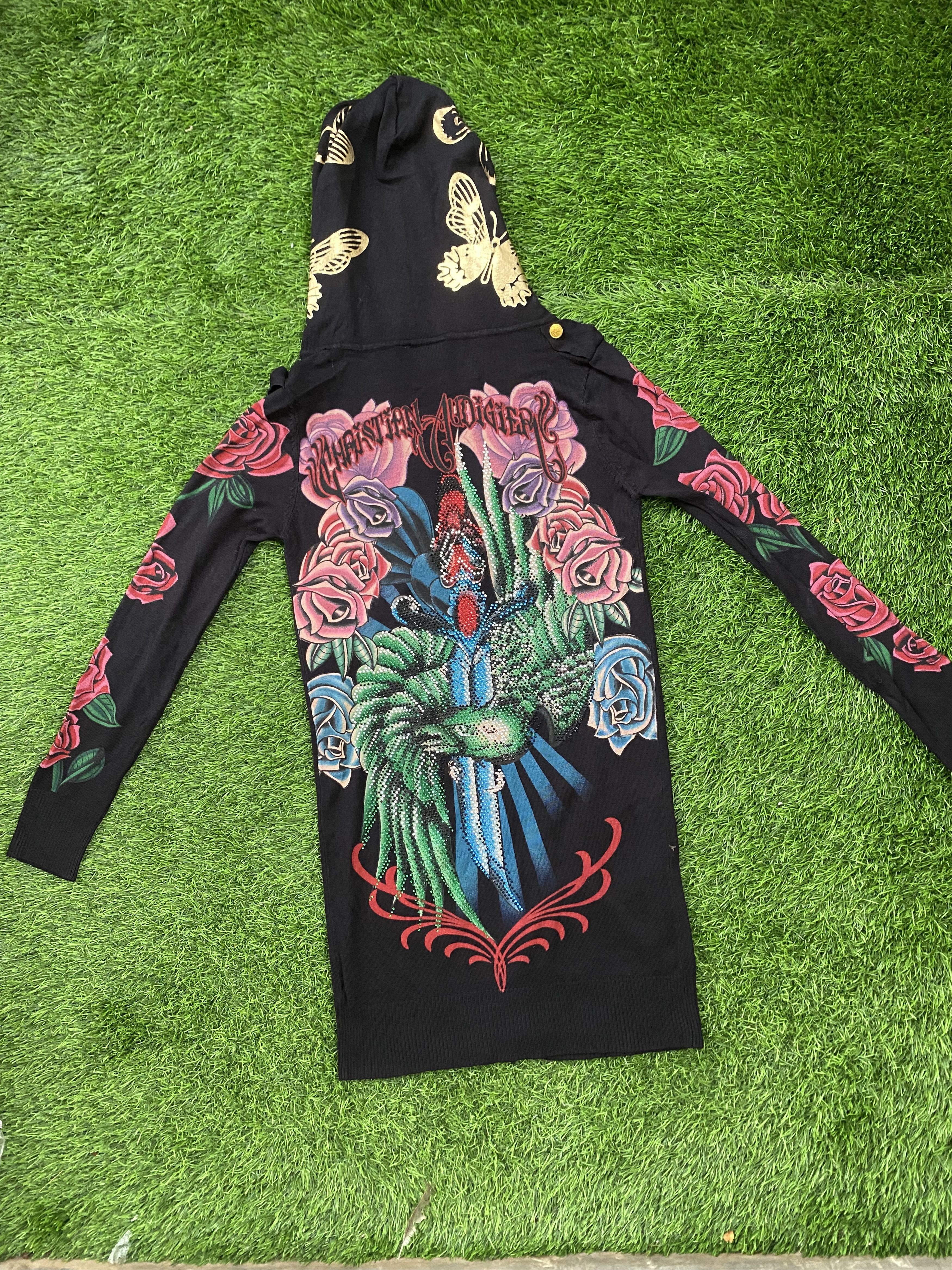 image of Christian Audigier Christian Audiger Ed Hardy Dress Hoodie in Black, Women's (Size Small)