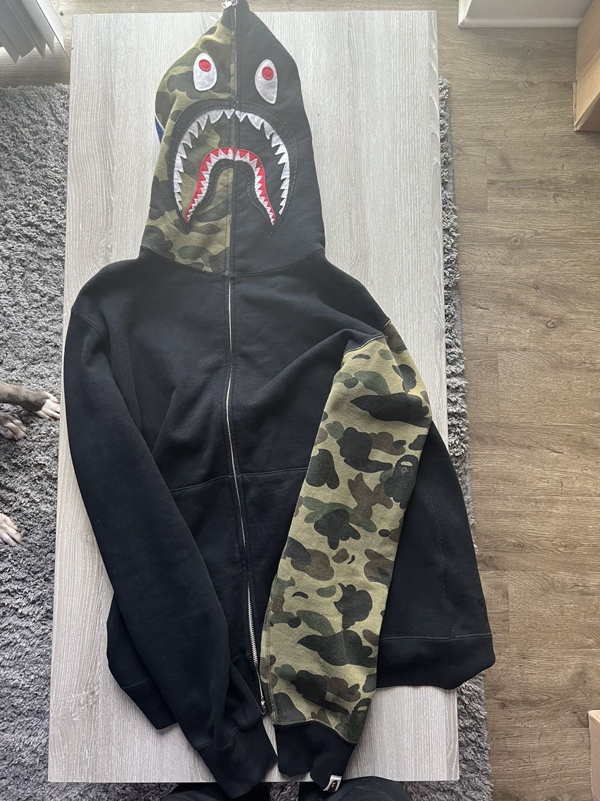 Bape shark full zip hoodie camo sleeve on sale black