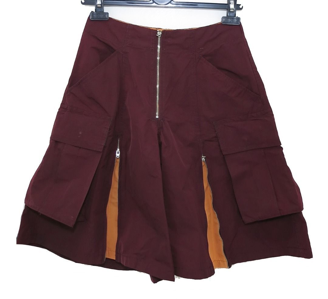 Toga Pulla TOGA Burgundy Contrast Knee Length Cargo Skirt | Grailed
