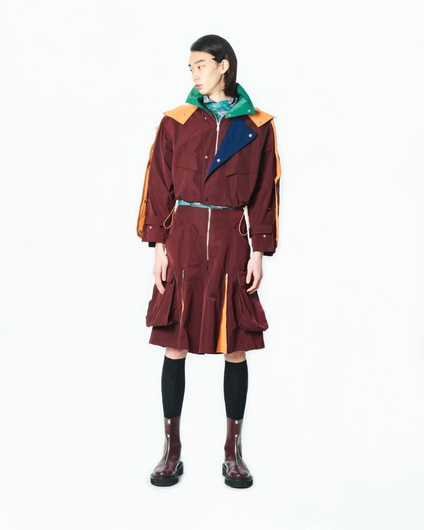 Toga Pulla TOGA Burgundy Contrast Knee Length Cargo Skirt | Grailed