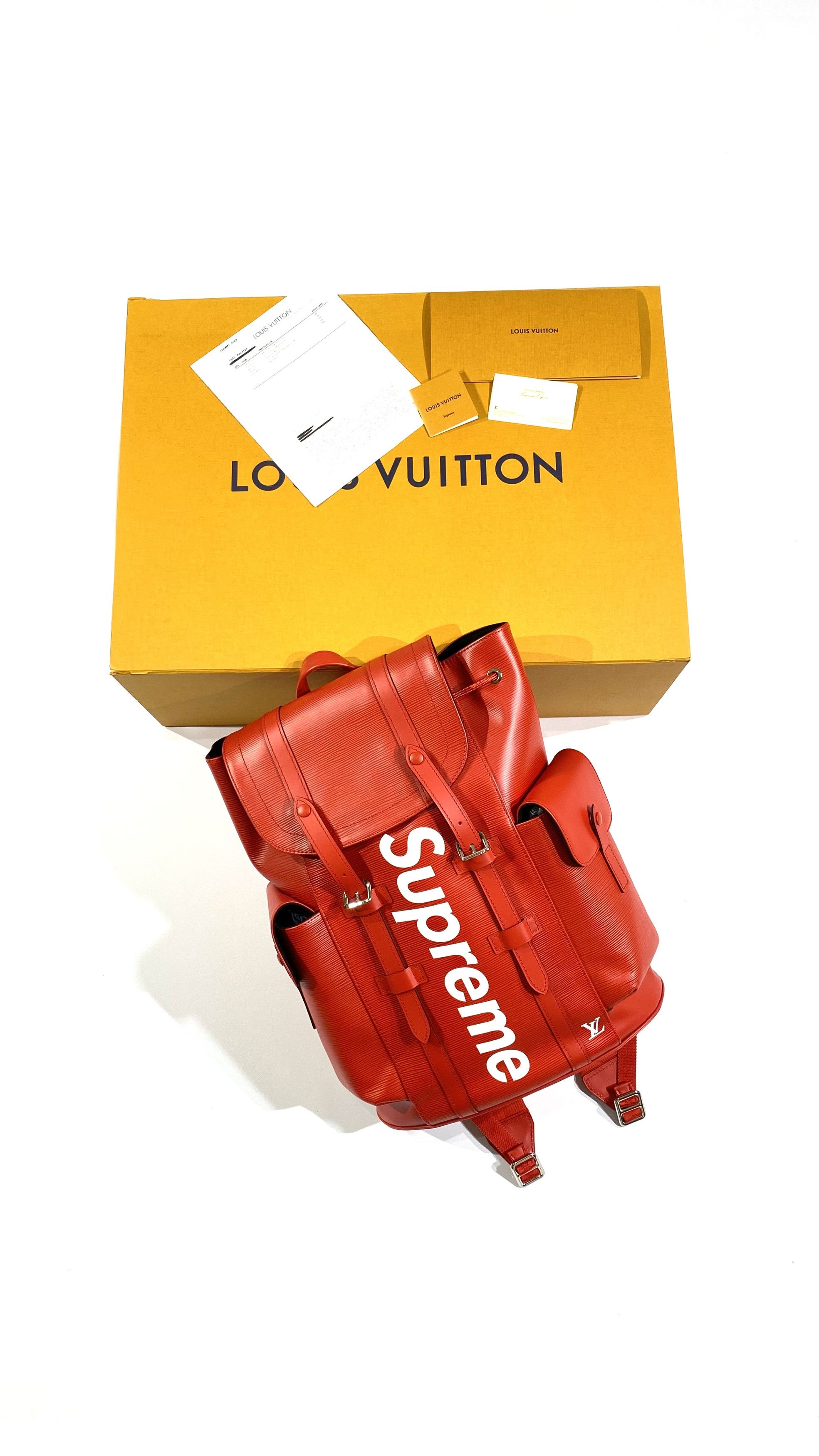 Louis Vuitton Christopher Backpack x Supreme Limited Edition Red Epi Leather