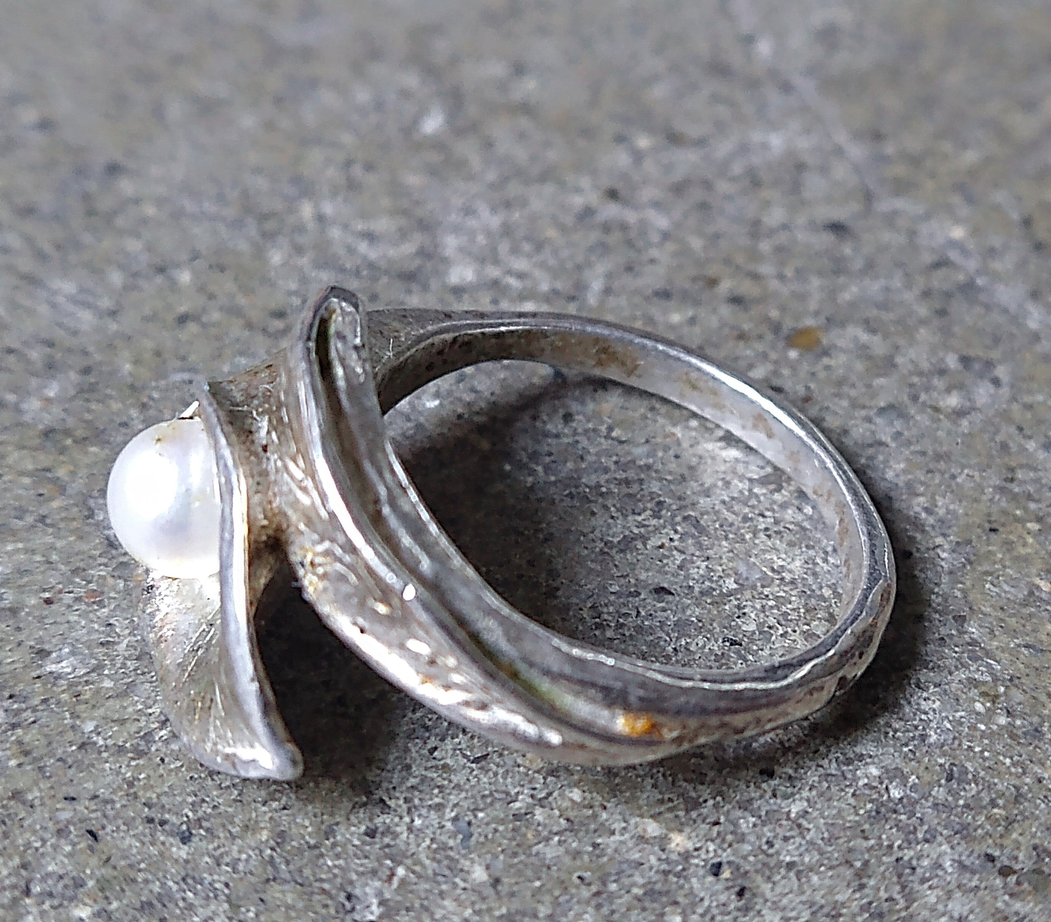 Jewelry Vintage Sterling Silver Ring Pearl Size 6.75 Lily Flower Size ONE SIZE - 14 Thumbnail