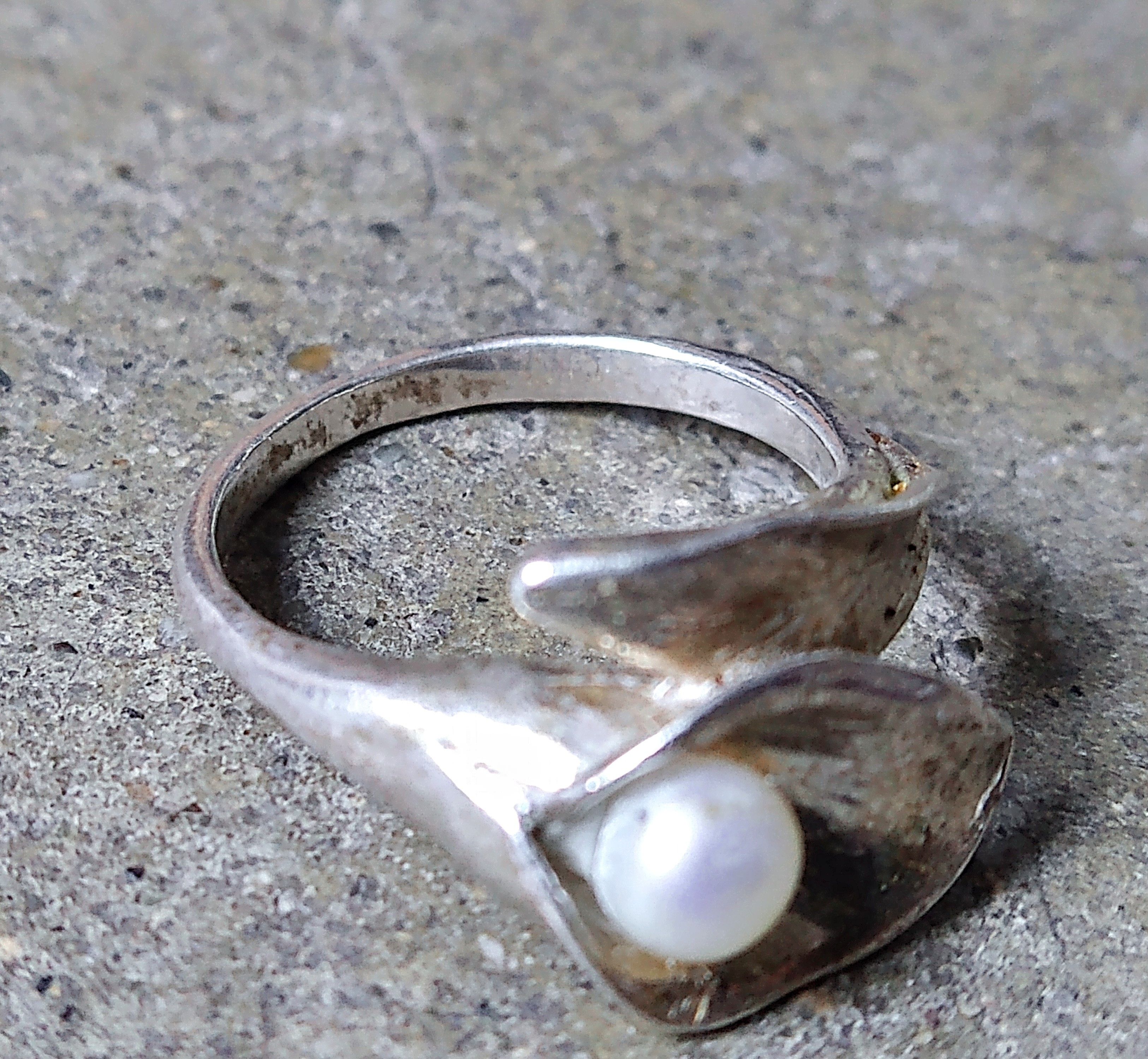 Jewelry Vintage Sterling Silver Ring Pearl Size 6.75 Lily Flower Size ONE SIZE - 4 Thumbnail