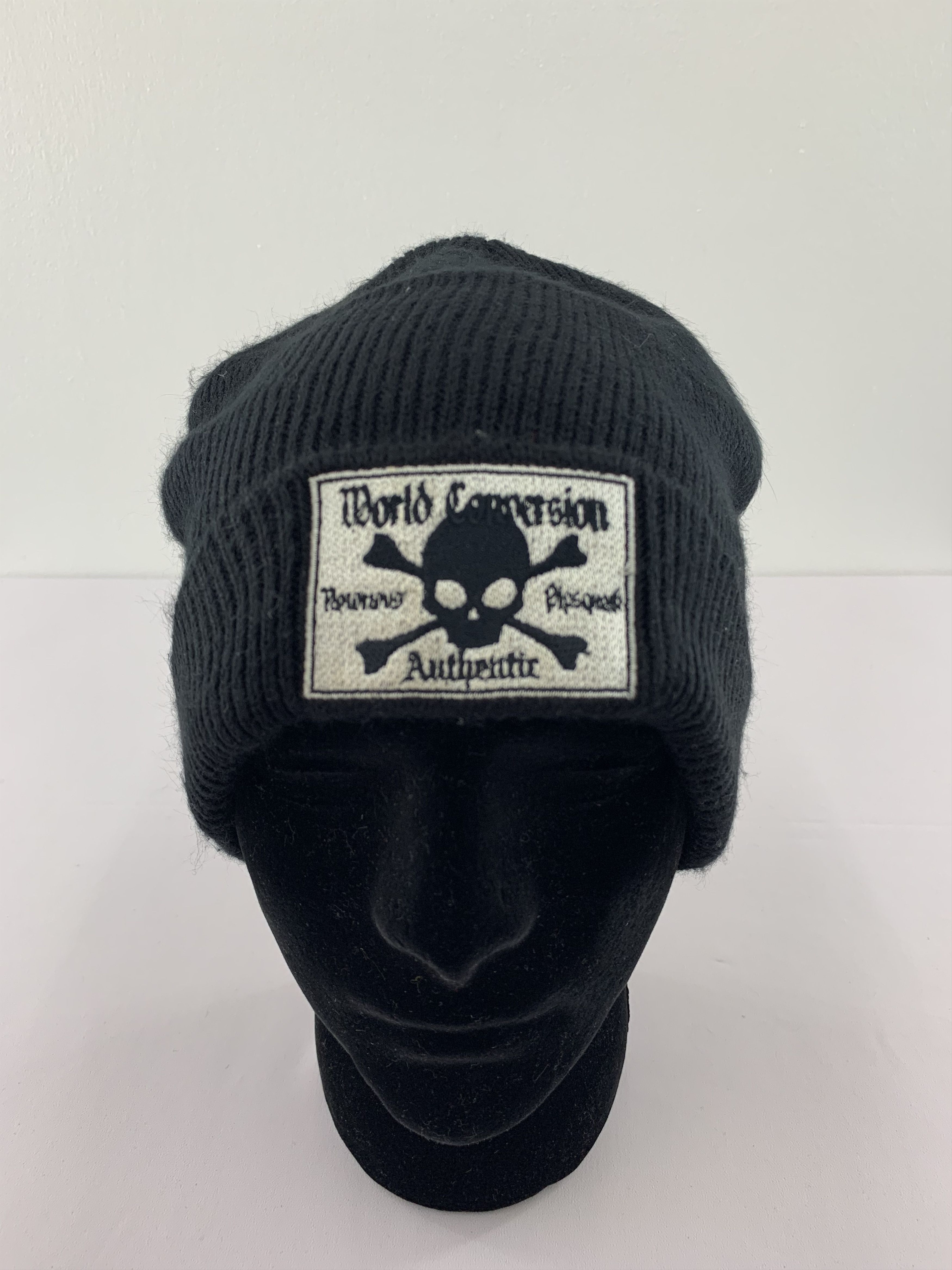 Japanese Brand World Conversion Skull Black Beanie Embroidered Size ONE SIZE - 1 Thumbnail