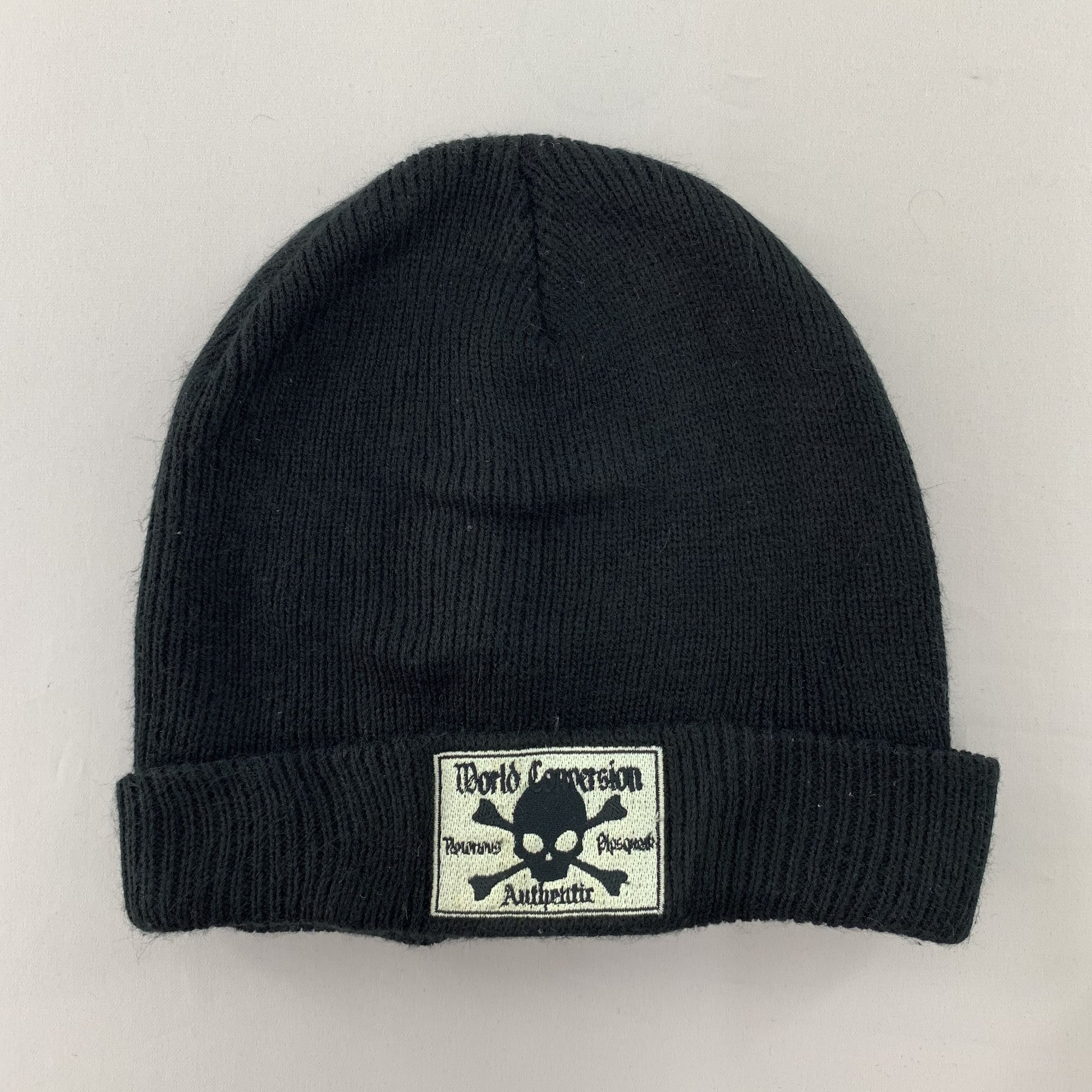 Japanese Brand World Conversion Skull Black Beanie Embroidered Size ONE SIZE - 3 Thumbnail