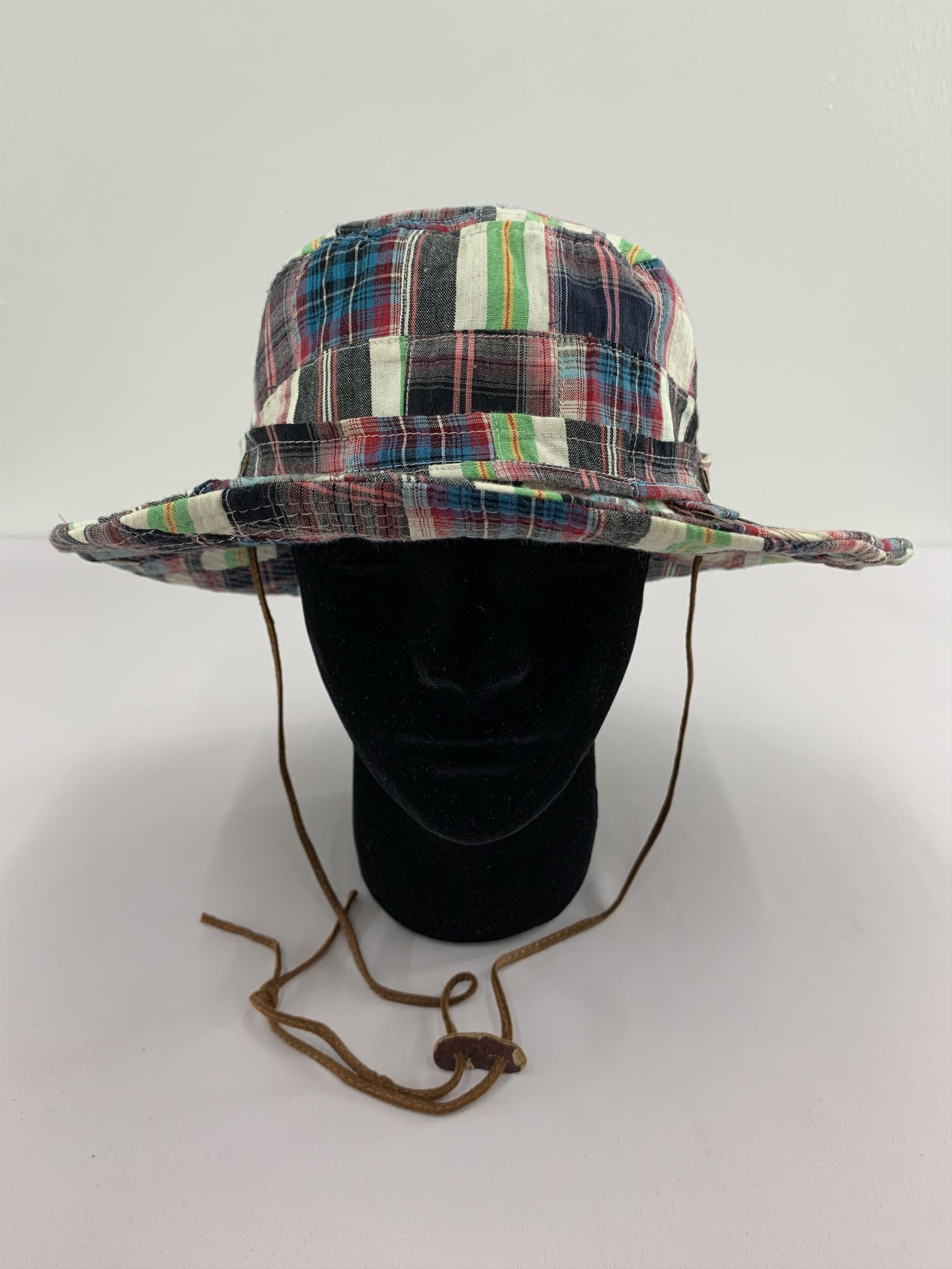 Vintage Patchwork Bucket Hats Strap Leather - S3013 Size ONE SIZE - 2 Thumbnail