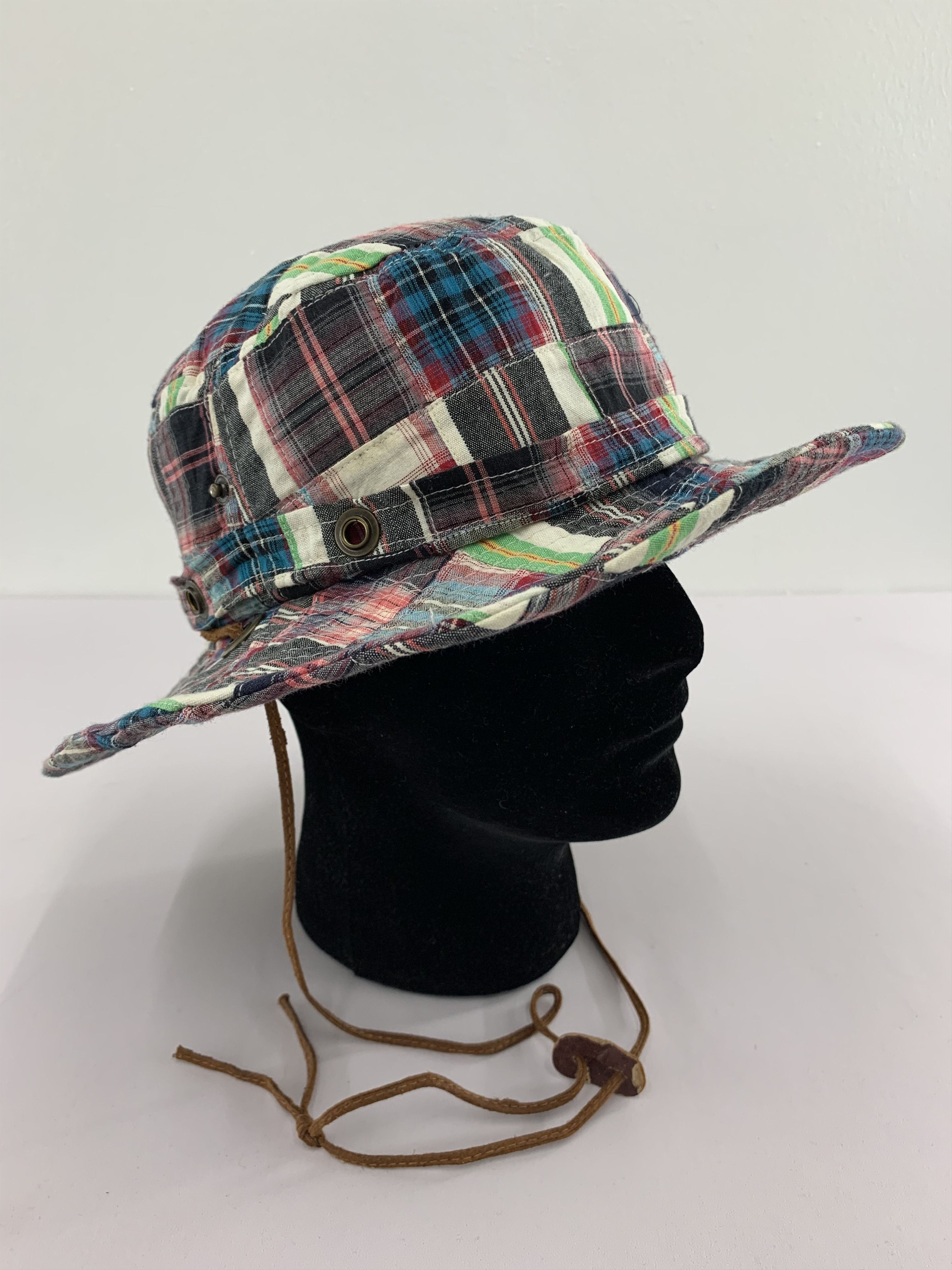 Vintage Patchwork Bucket Hats Strap Leather - S3013 Size ONE SIZE - 3 Thumbnail