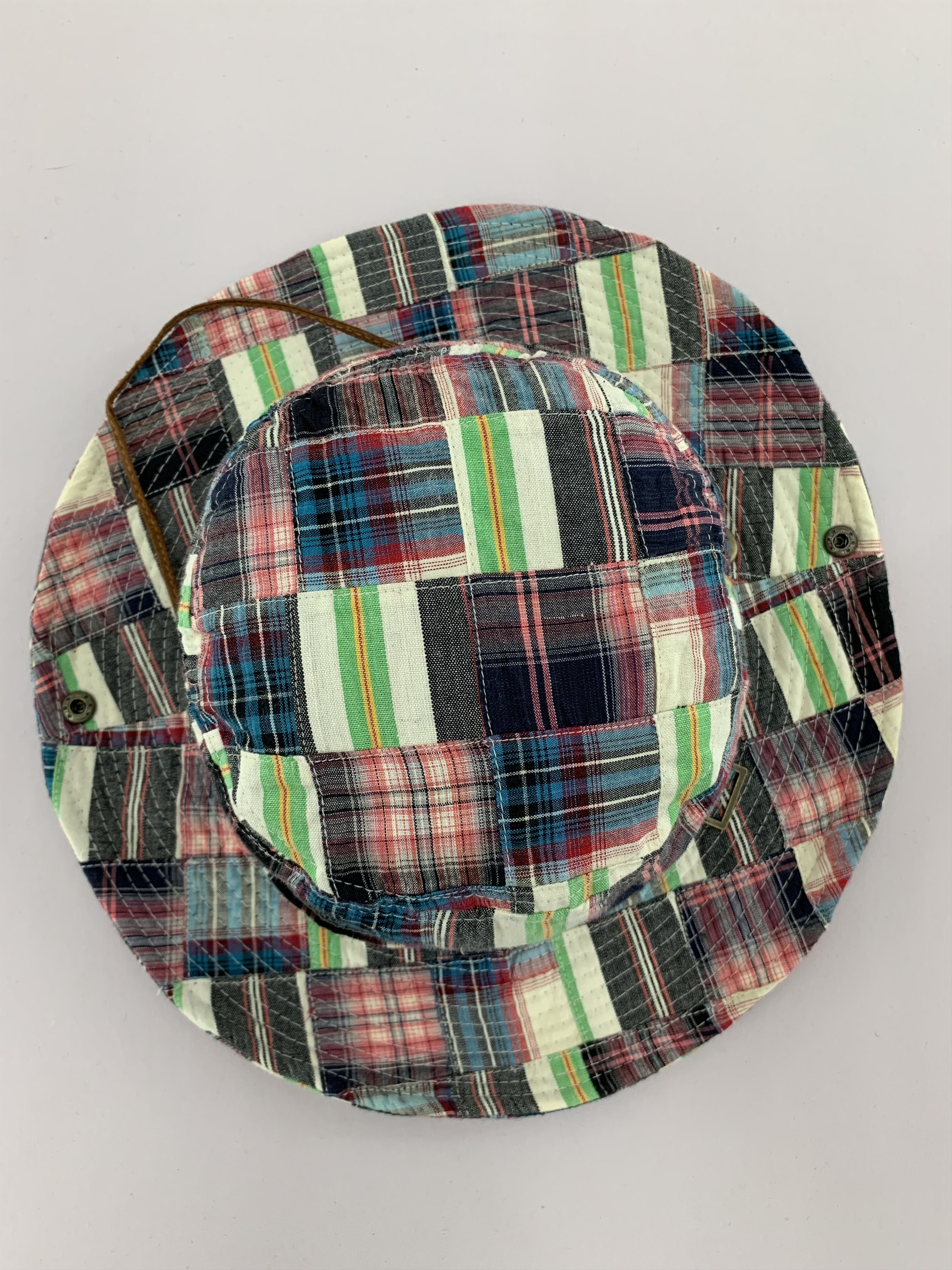 Vintage Patchwork Bucket Hats Strap Leather - S3013 Size ONE SIZE - 6 Thumbnail