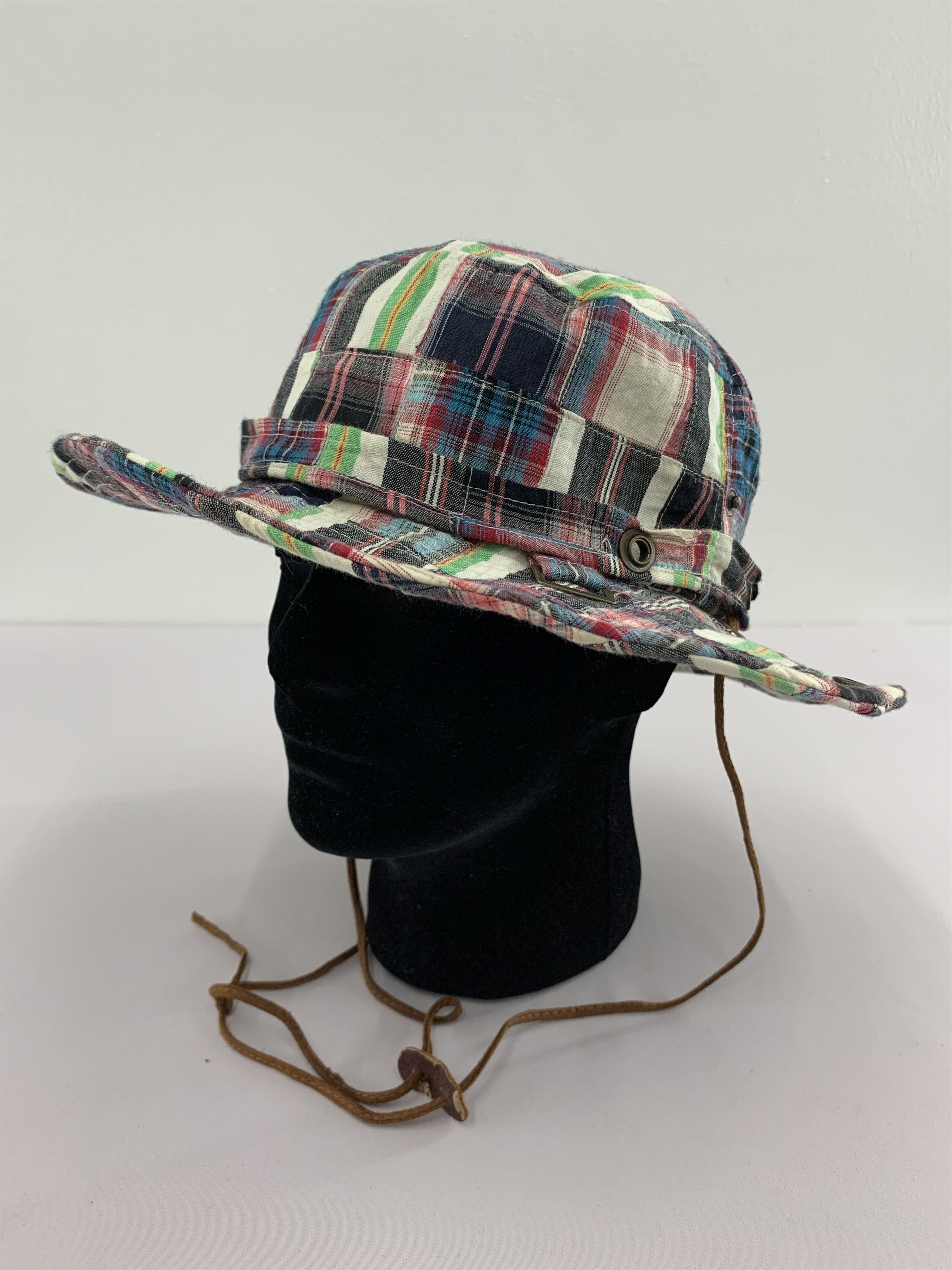 Vintage Patchwork Bucket Hats Strap Leather - S3013 Size ONE SIZE - 1 Thumbnail