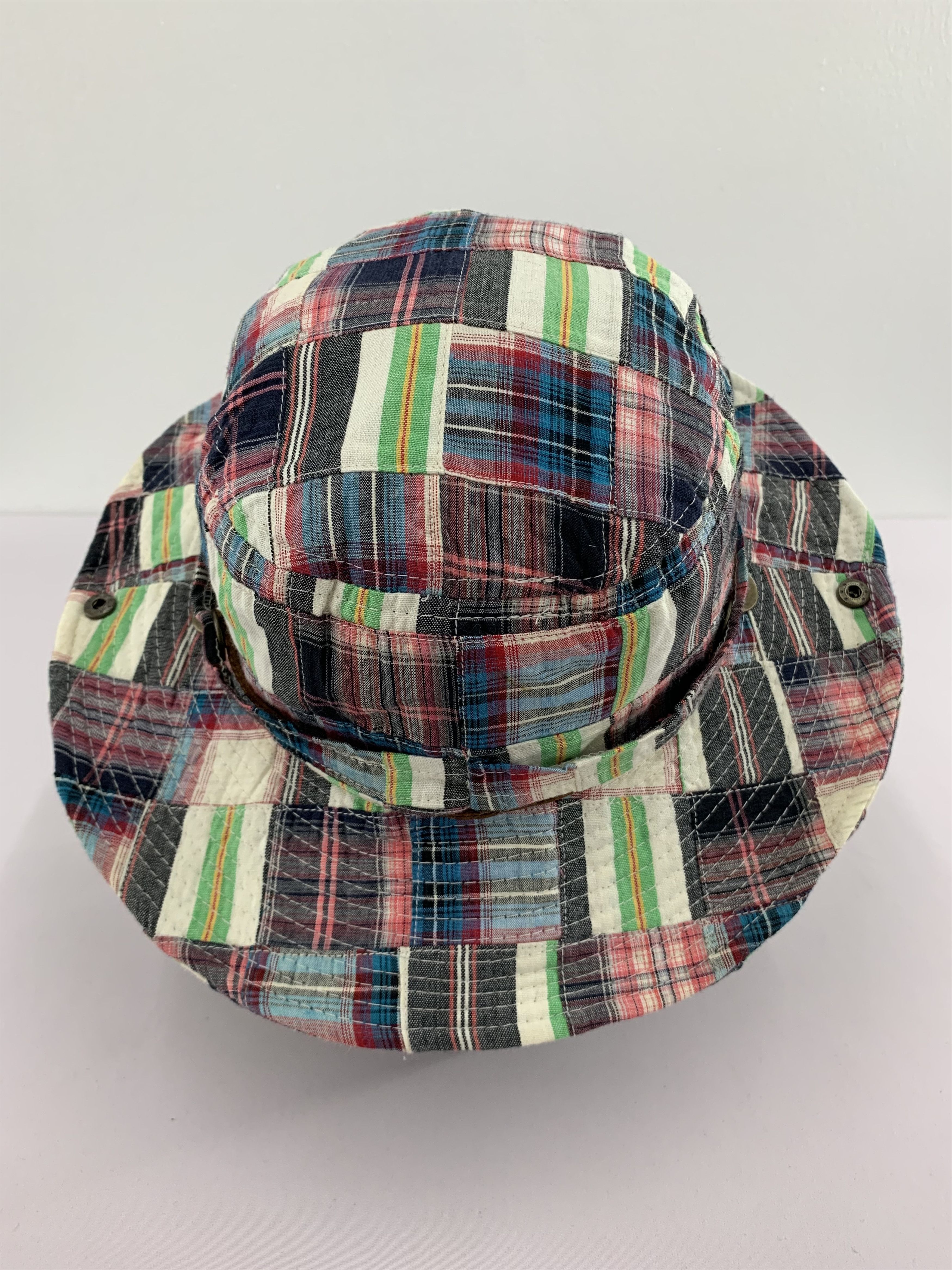 Vintage Patchwork Bucket Hats Strap Leather - S3013 Size ONE SIZE - 4 Thumbnail