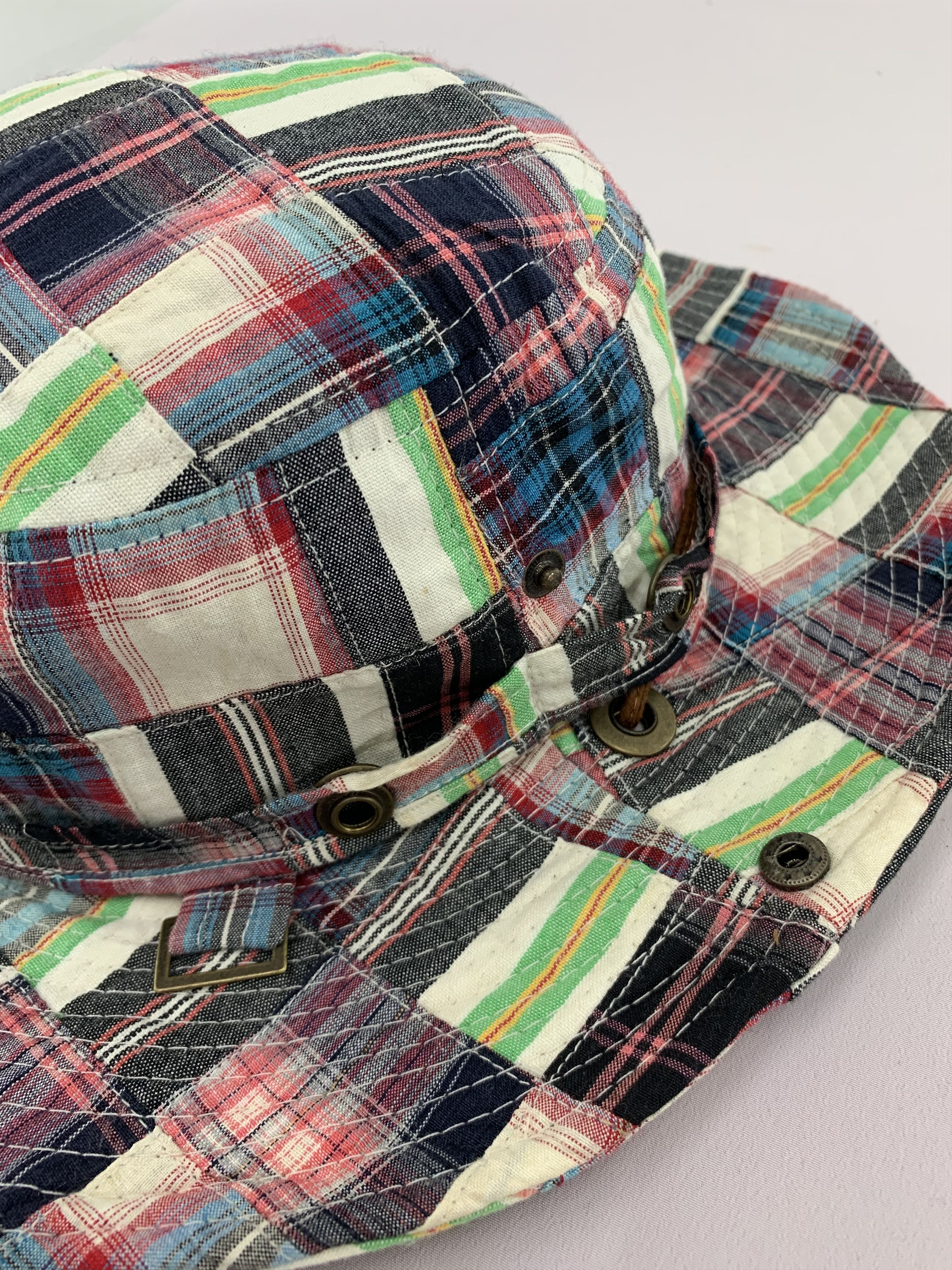 Vintage Patchwork Bucket Hats Strap Leather - S3013 Size ONE SIZE - 7 Thumbnail