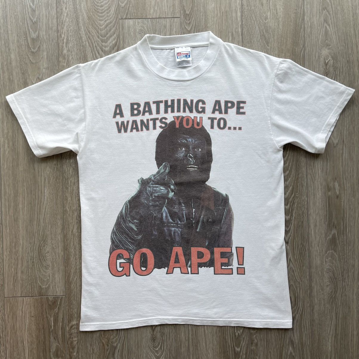 image of Og Bape Wants You To Go Ape Tee Shirt 90's Planet Vintage M in White, Men's (Size Medium)