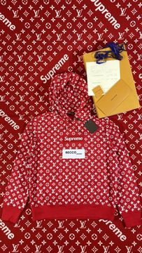 Pre-owned Louis Vuitton Supreme Lv Box Logo Hoodie Hooded Sweatshirt Sz Xl  Rare Authentic In Red