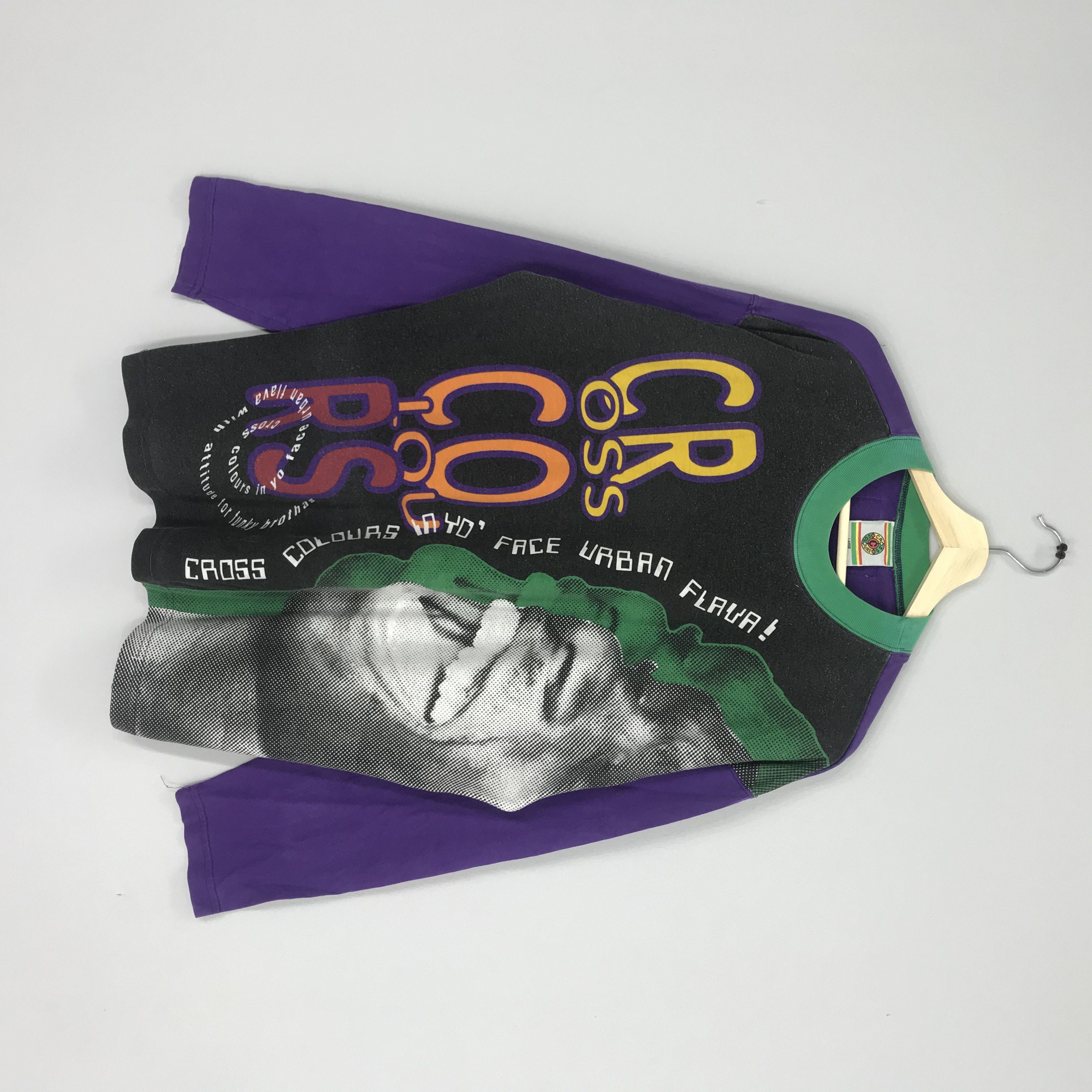 image of 90's Cross Colours “Ya Dig” In Yo Face Urban Flava Hip Hop in Black/Purple, Men's (Size XL)